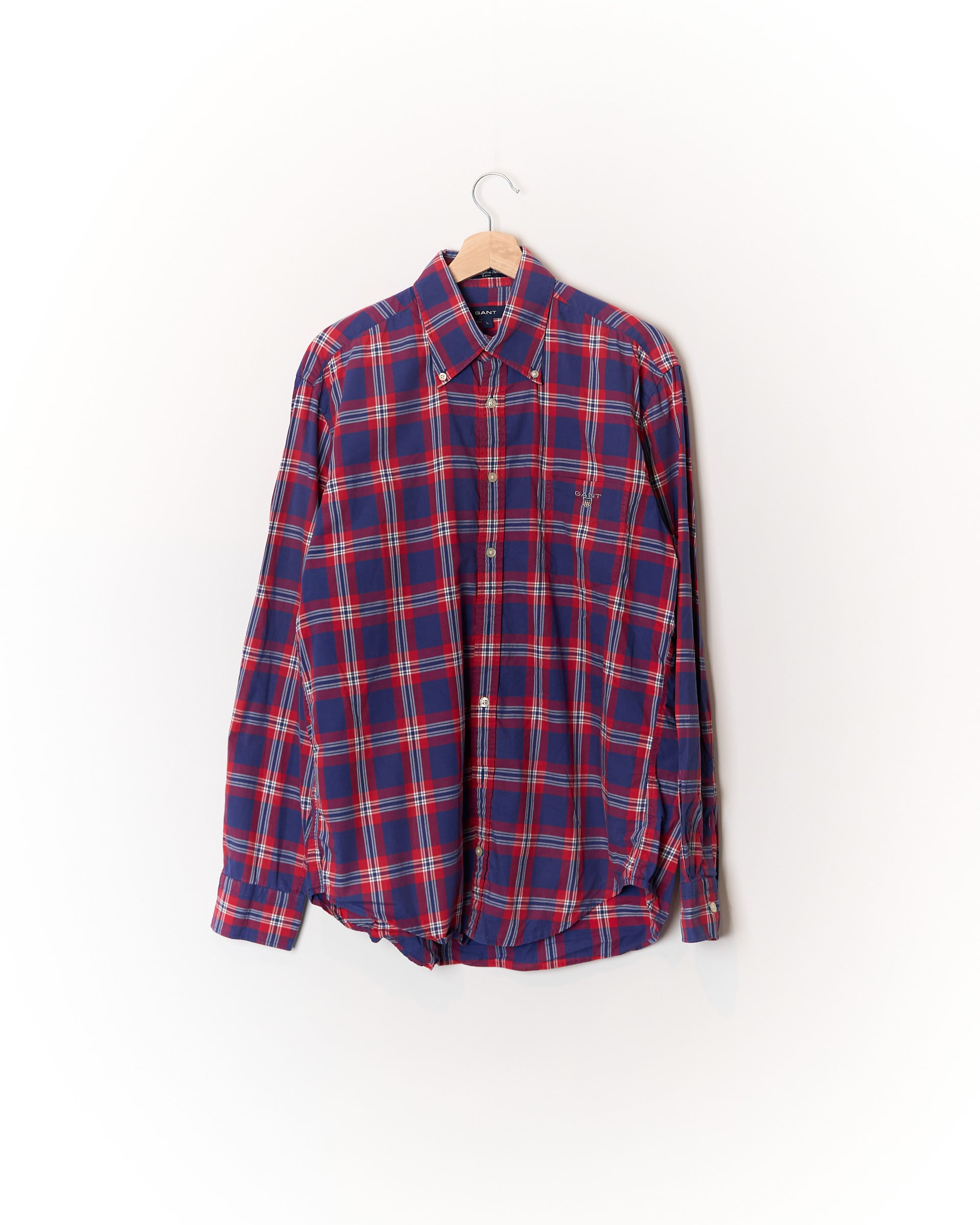 Gant Red and Blue Checkered Burlington Twill E-Z Fit Button-Down Cotton Shirt