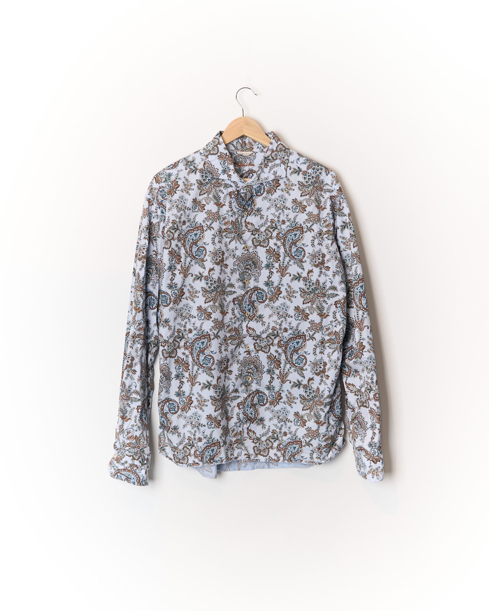 Stenströms Light Blue Flower Print Fitted Body Cotton Shirt