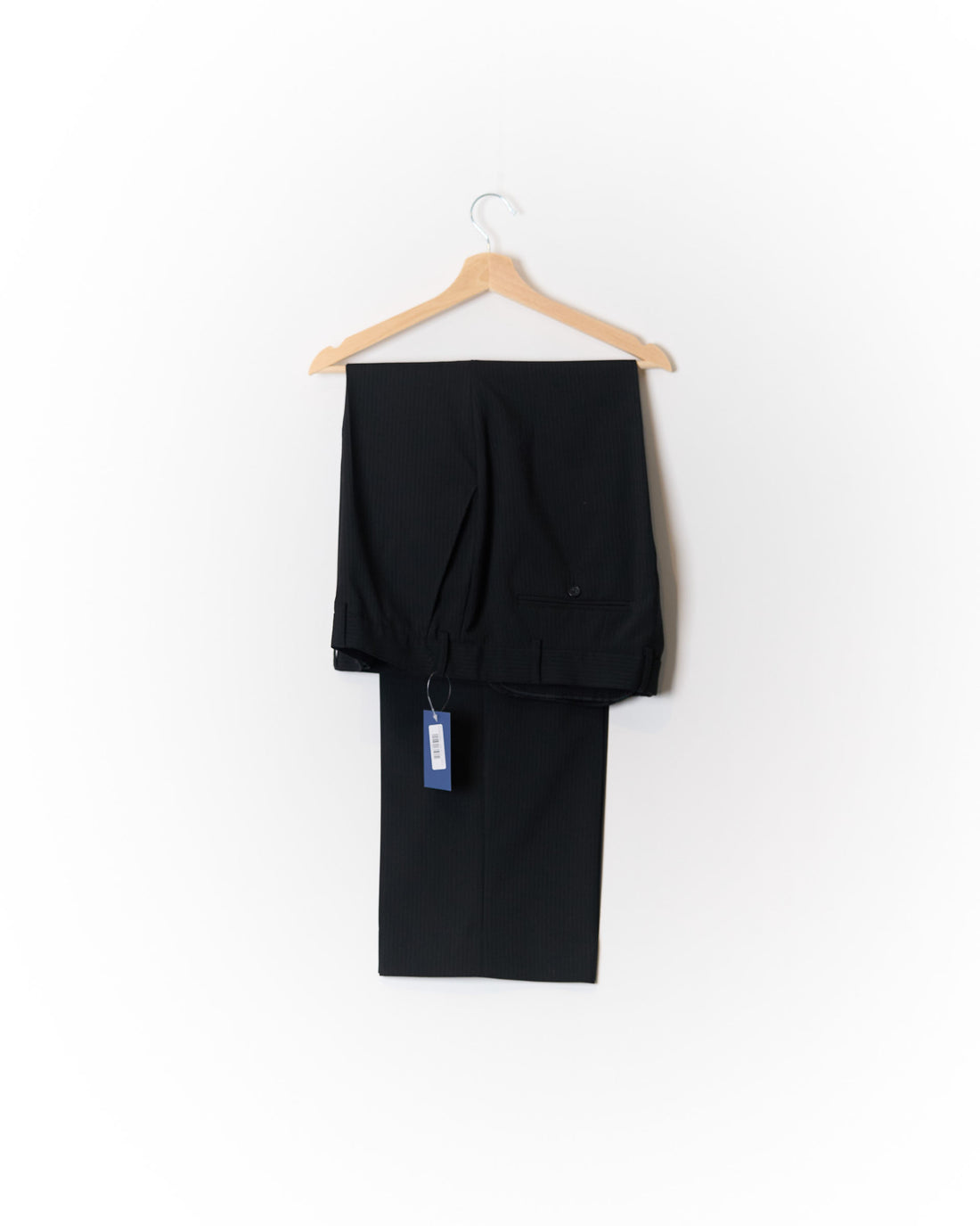 Black Pinstripe Straight Leg Wool Dress Pants