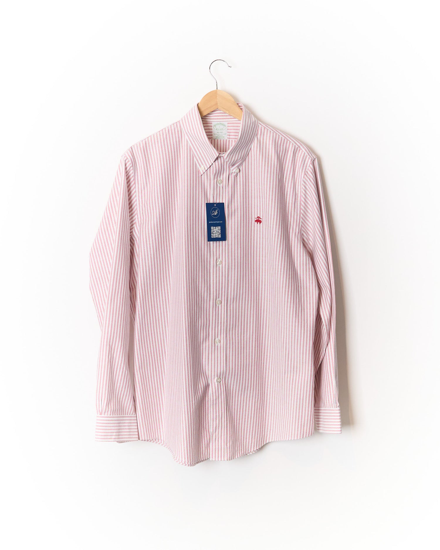 Brooks Brothers Red and White Striped Non Iron Supima Cotton Button Down Shirt