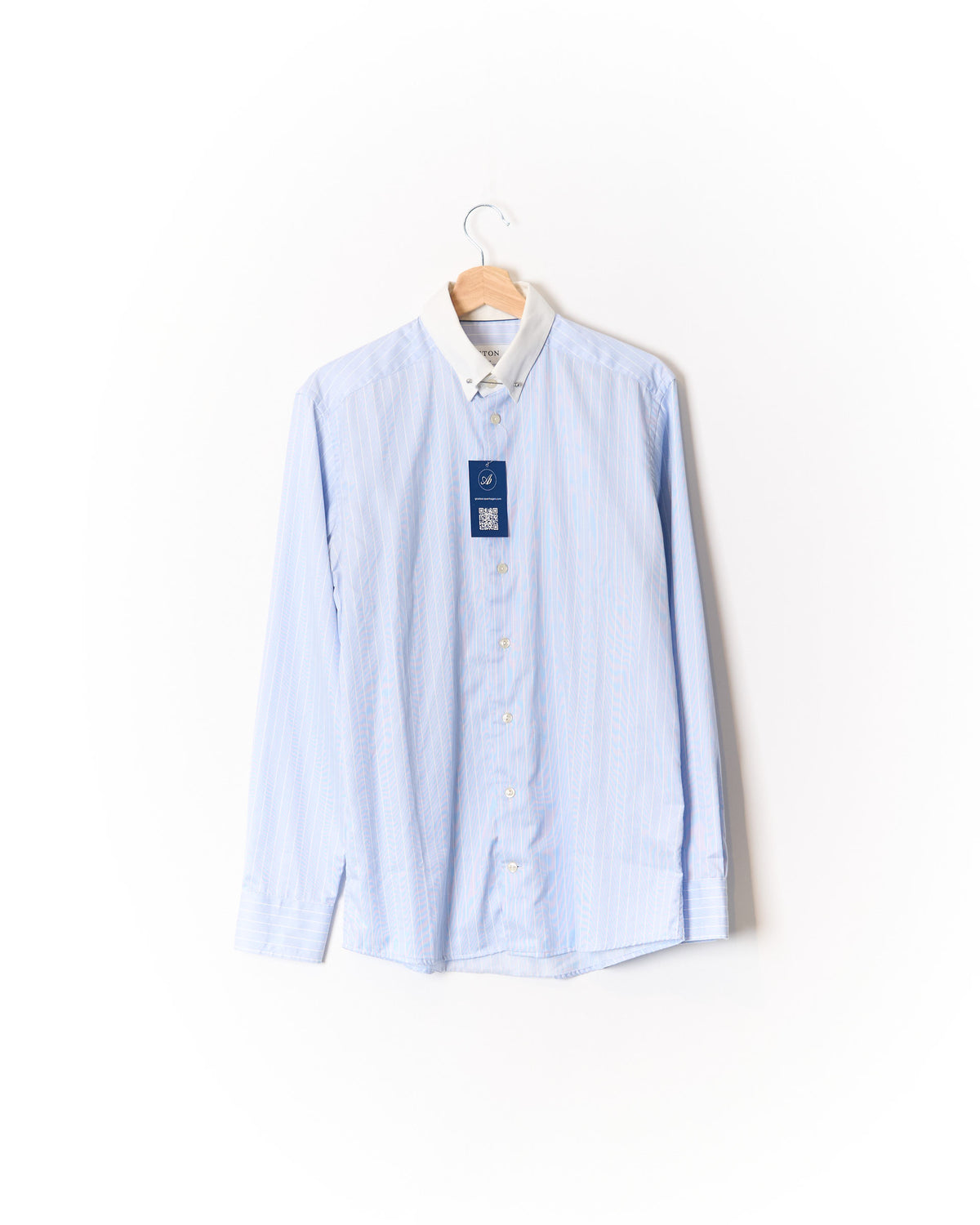 Eton Light Blue and White Striped Banker Collar Bar Slim Cotton Shirt