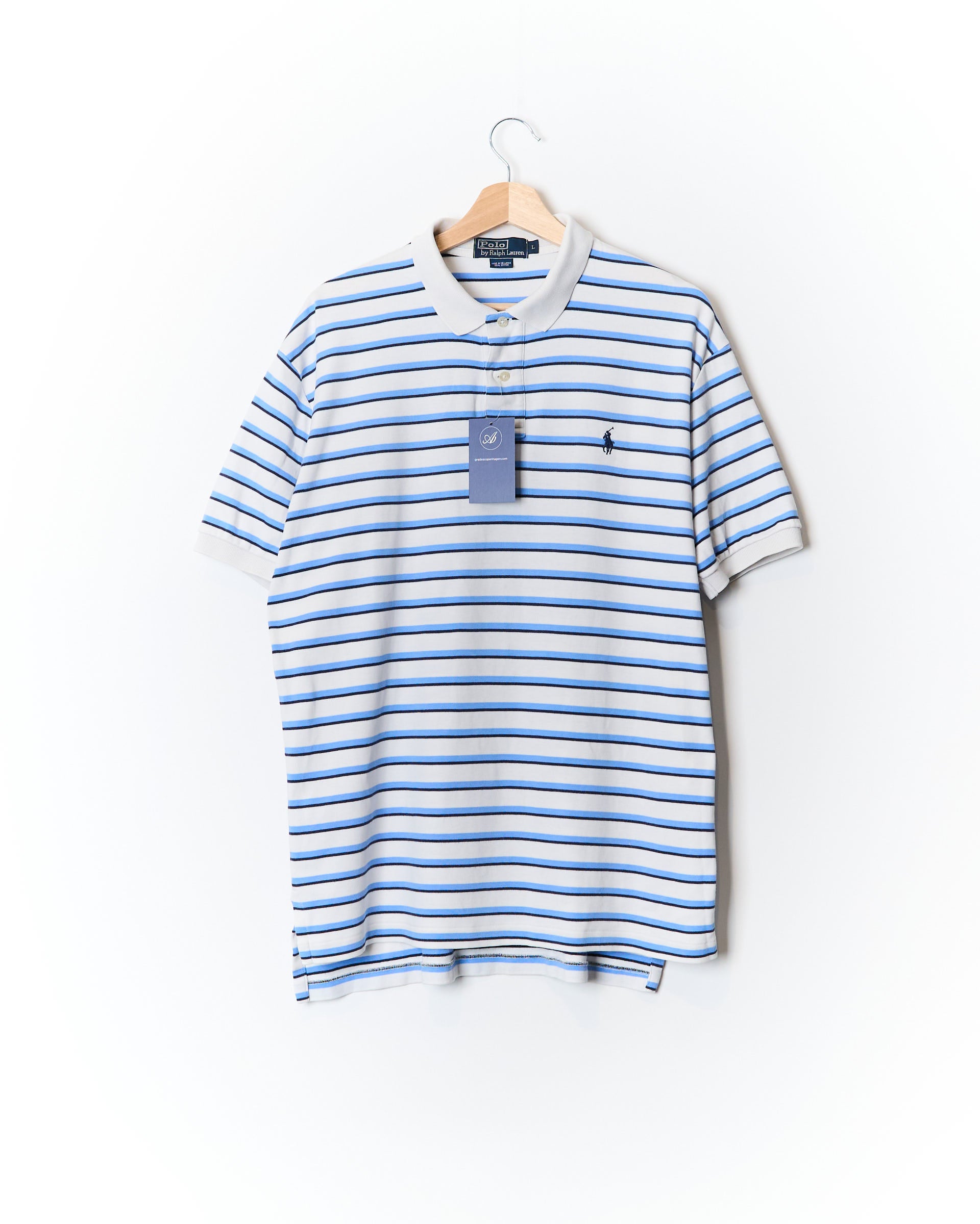 Polo Ralph Lauren White, Light Blue and Navy Striped Short Sleeved Cotton Polo Shirt