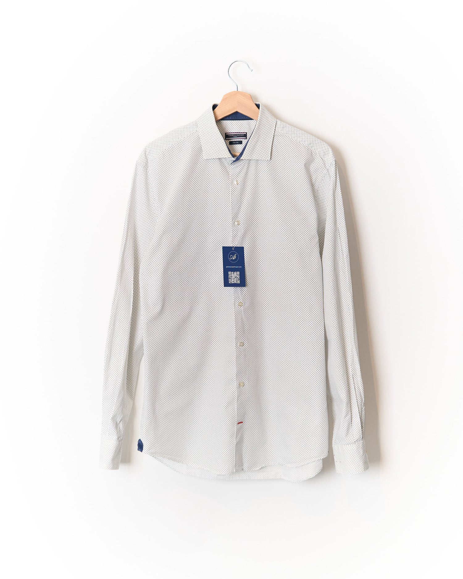 Tommy Hilfiger Tailored White Dotted Slim Fit Cotton Shirt