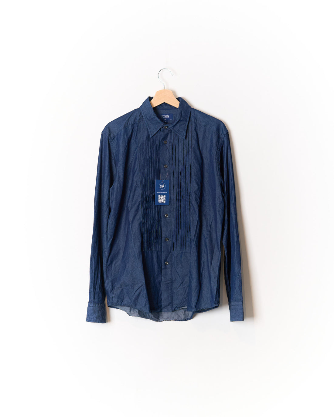 Eton Navy Pleated Front Slim Cotton Shirt