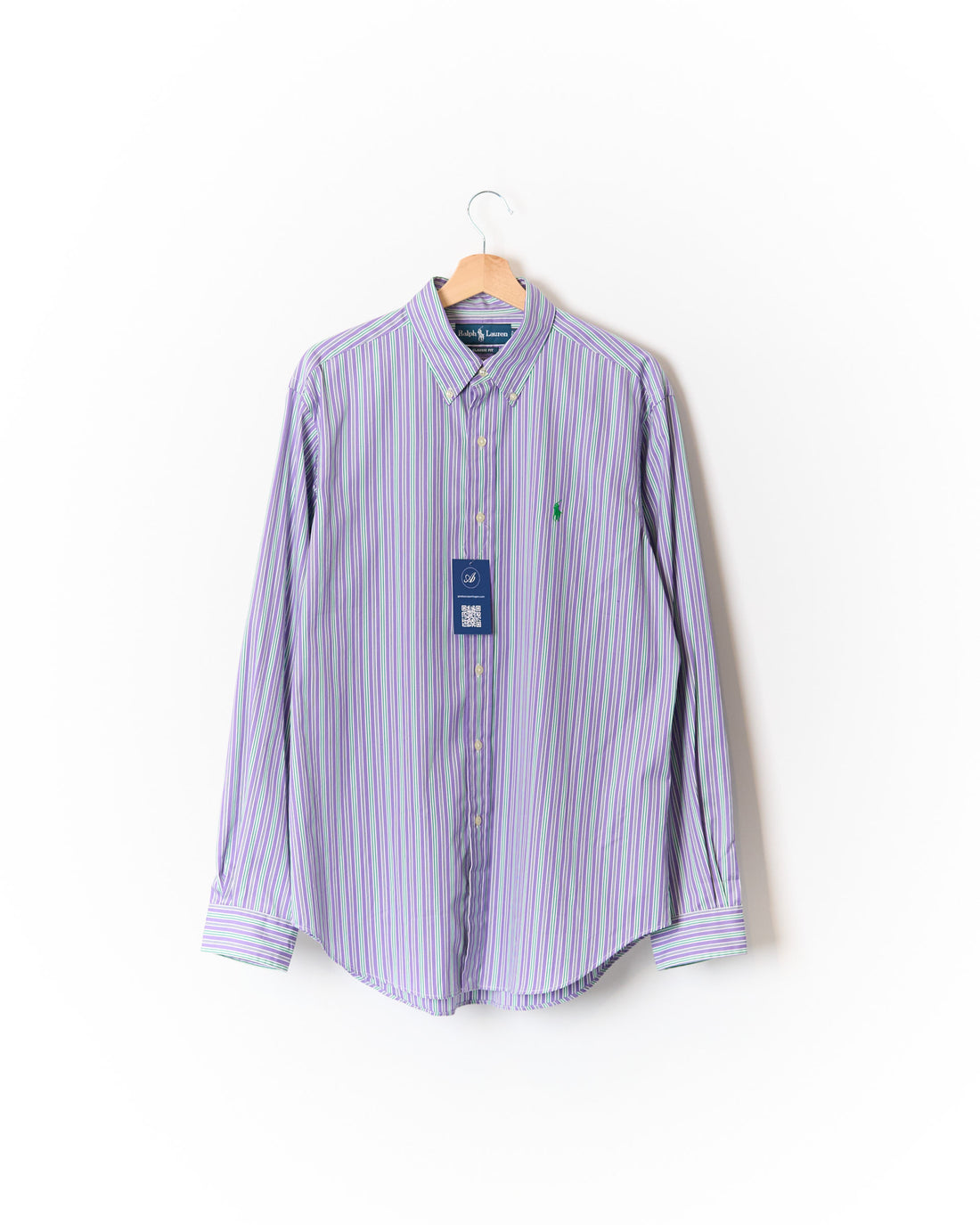 Ralph Lauren Purple, Green and Navy Striped Classit Fit Button Down Cotton Shirt