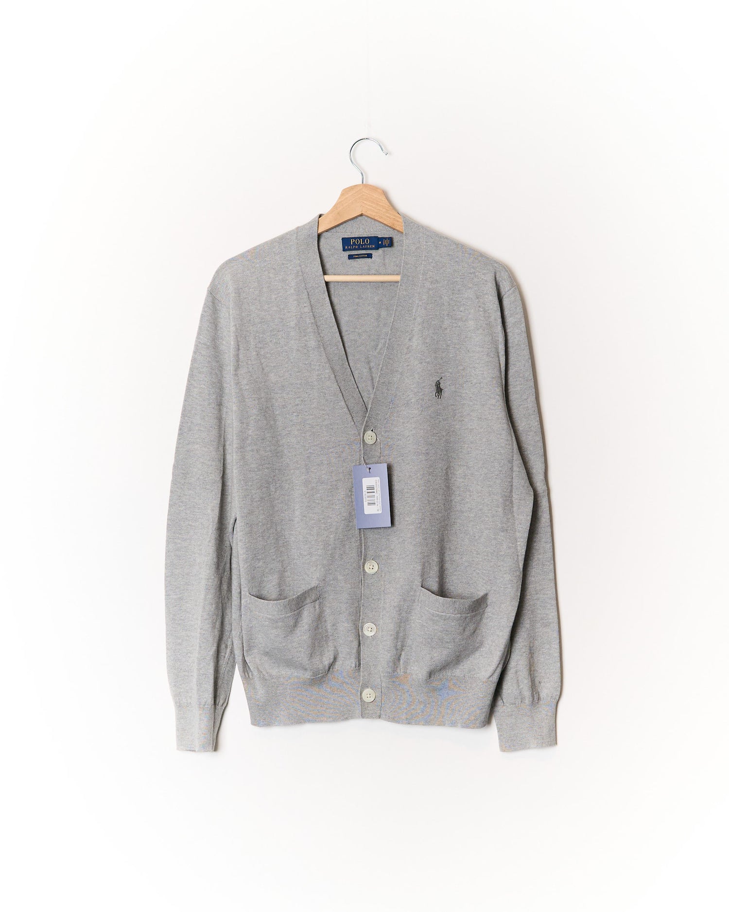 Ralph Lauren Strickjacke aus hellgrauer Pima-Baumwolle