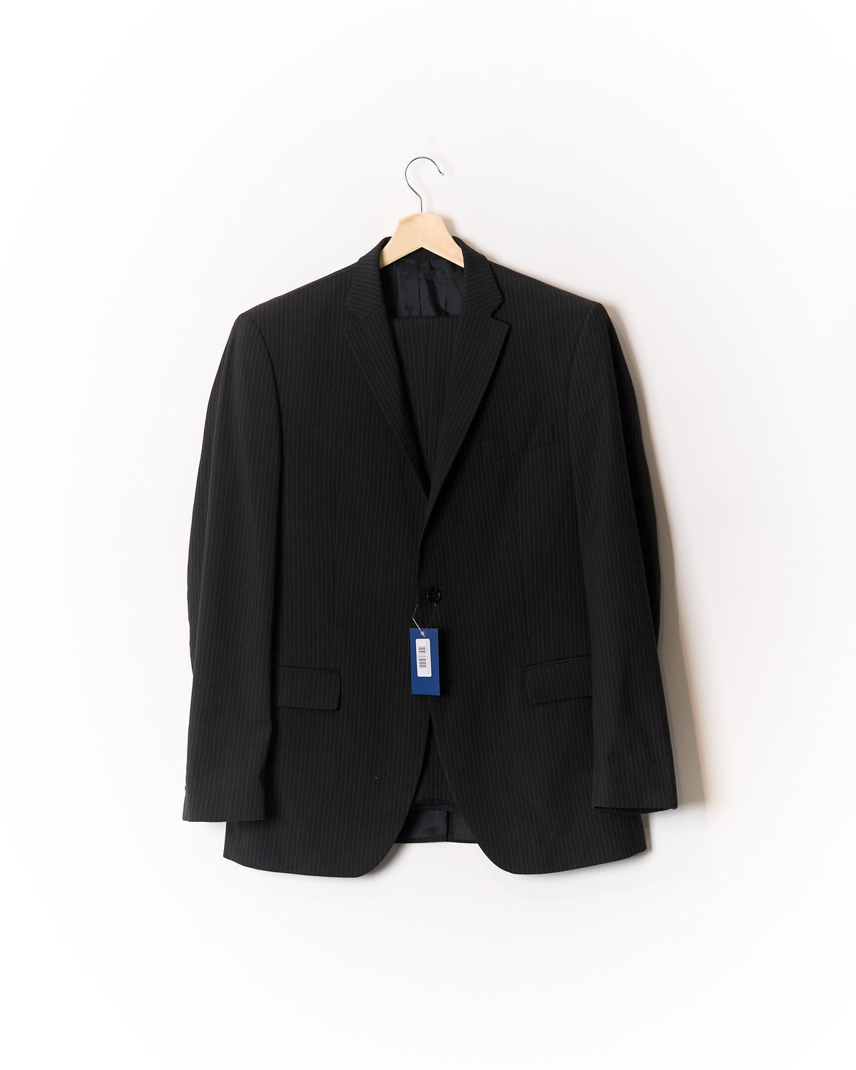 Lanf. Castellani Balck Pinstripe Straigt Leg Wool Suit