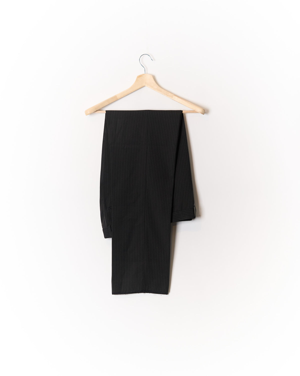 Lanf. Castellani Balck Pinstripe Straigt Leg Wool Suit