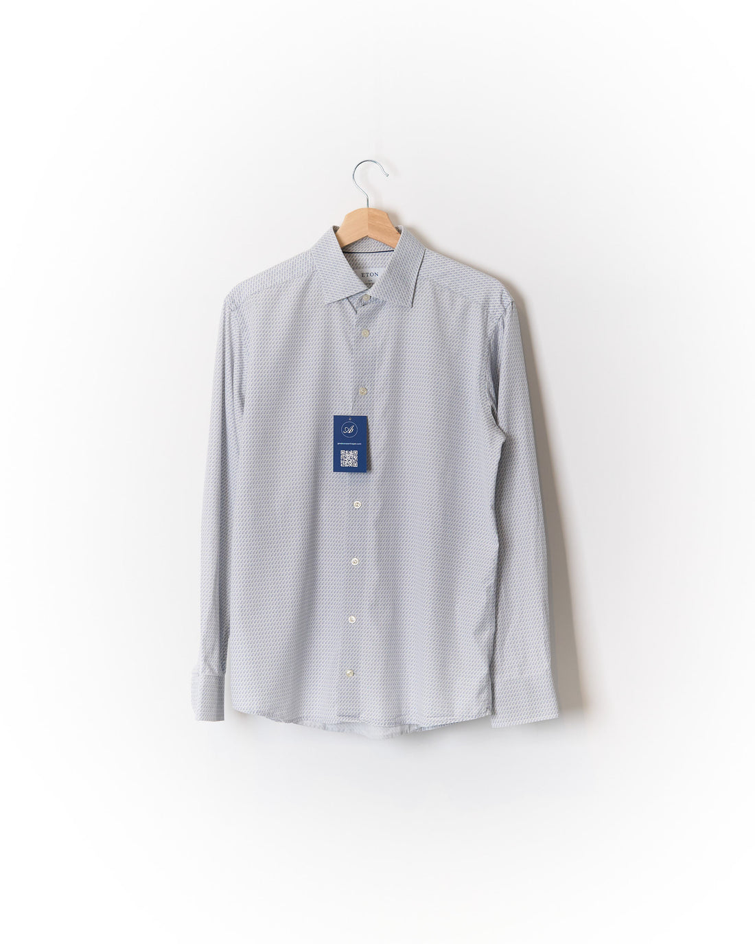 Eton White Fish Print Slim Cotton Shirt