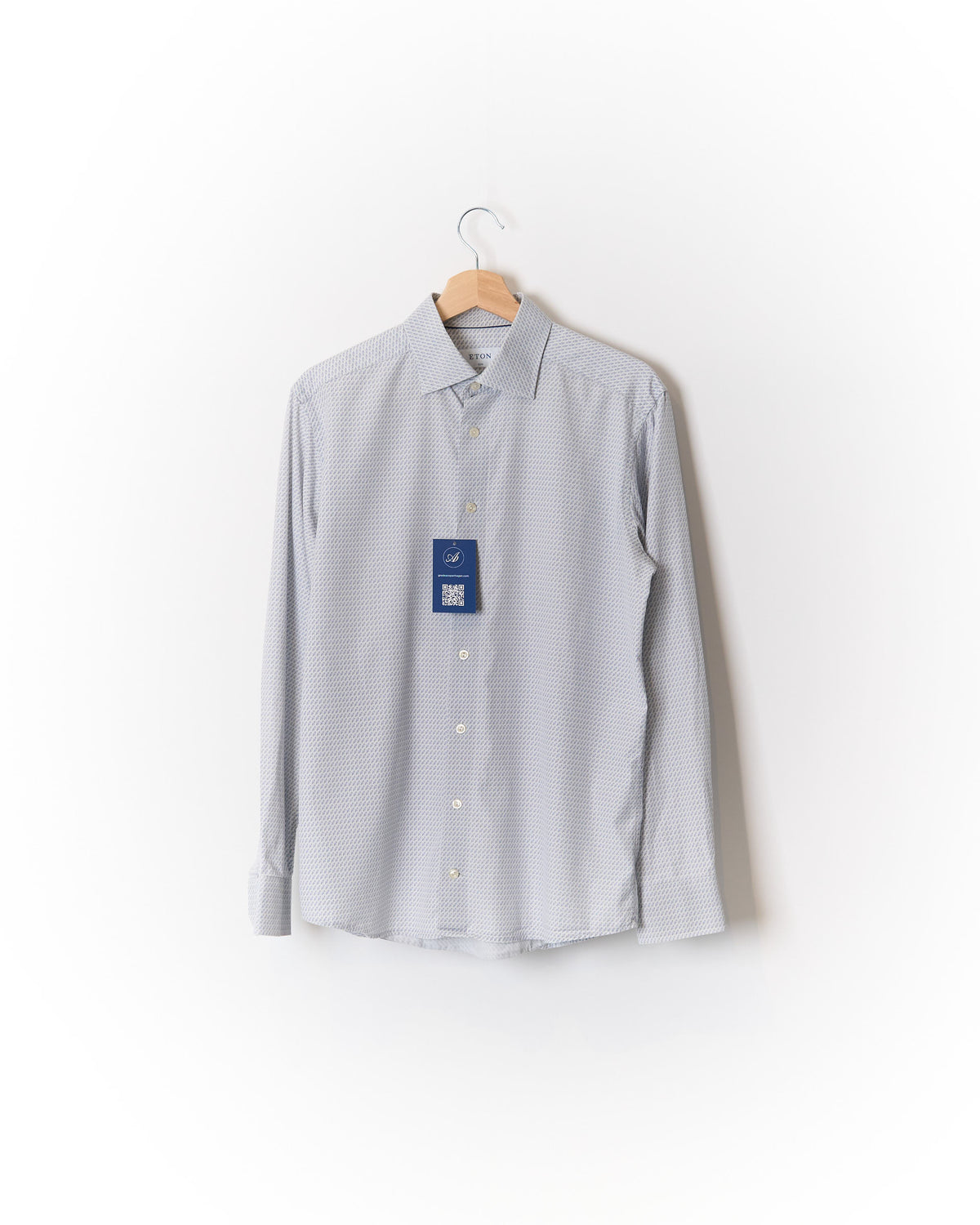 Eton White Fish Print Slim Cotton Shirt