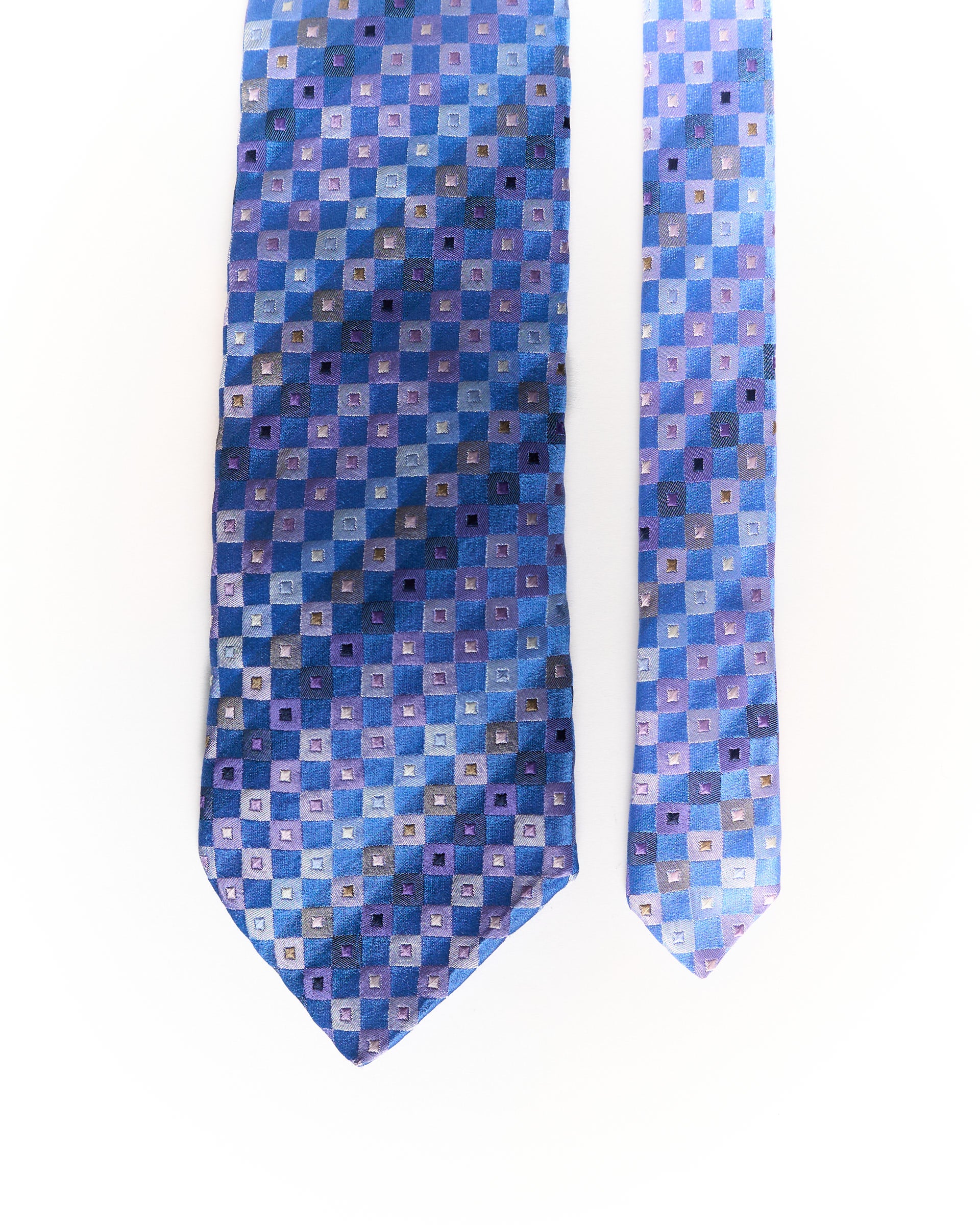 Balmain Paris Blue and Purple Checkered Silk Tie