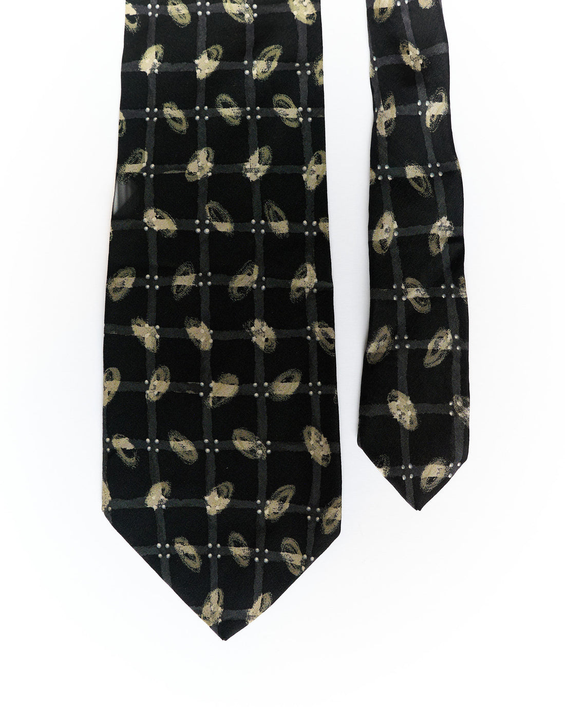 Hugo Boss Black and Beige Checkered and Dotted Silk Tie