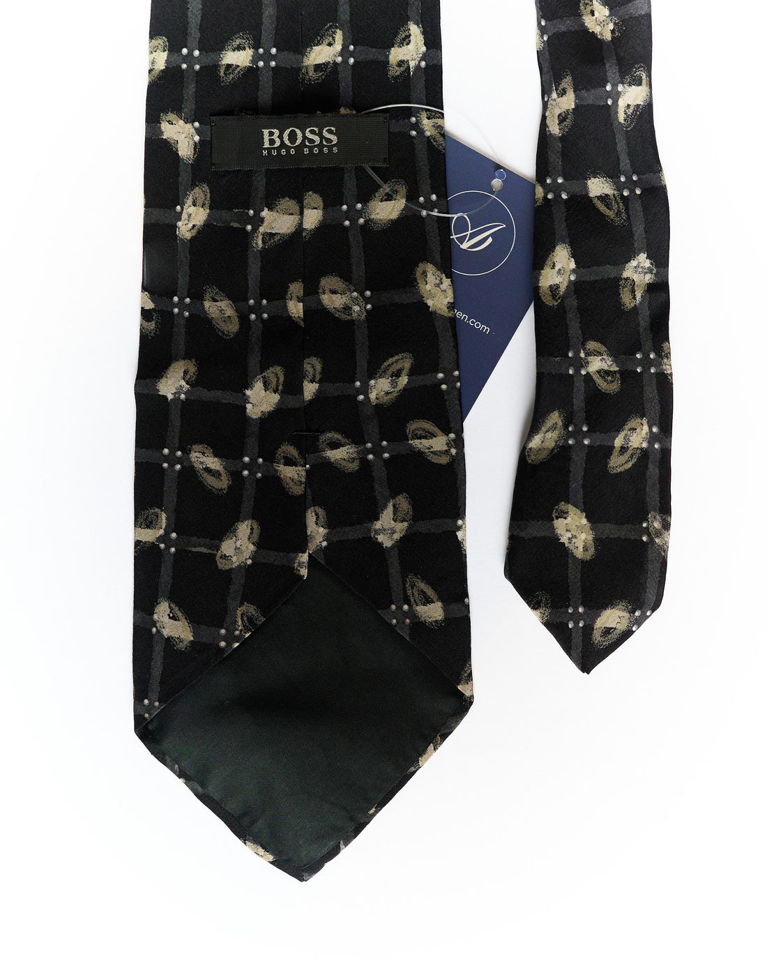 Hugo Boss Black and Beige Checkered and Dotted Silk Tie