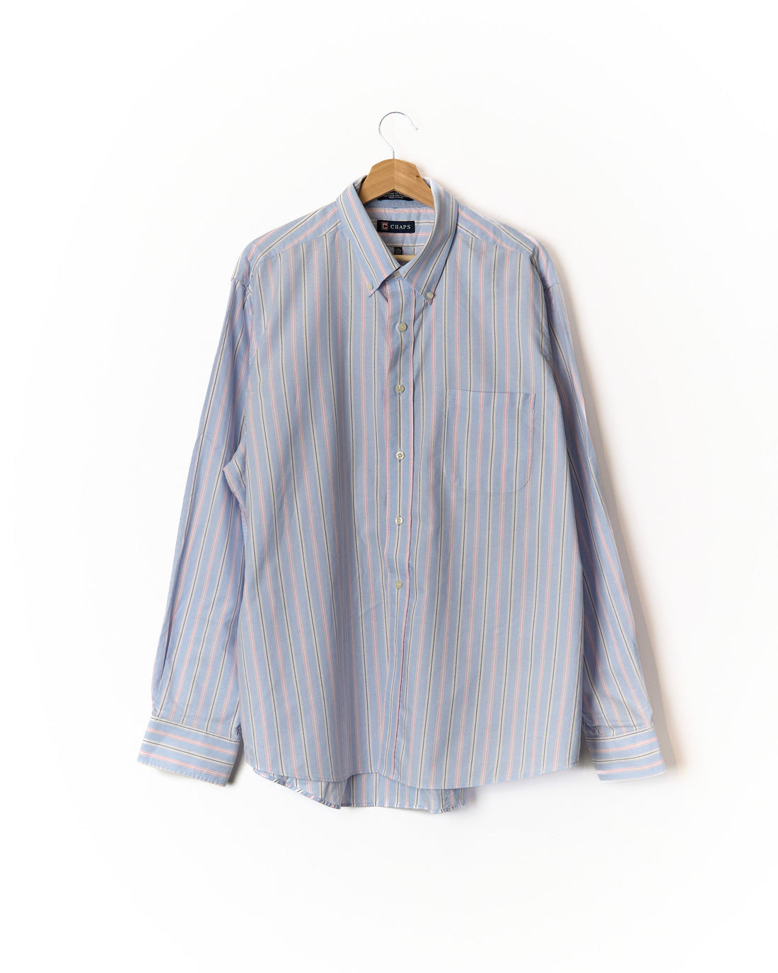 Chaps by Ralph Lauren Light Blue and Pink Striped Button Down Cotton Shirt
