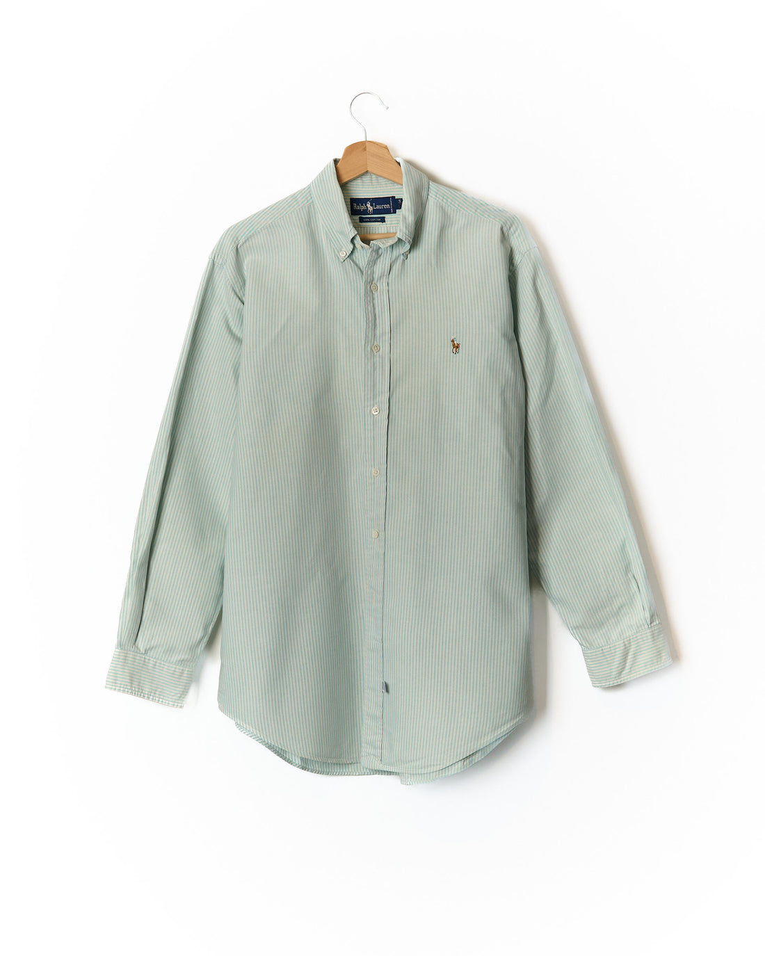 Ralph Lauren Turquoise and White Striped Button Down Oxford Shirt