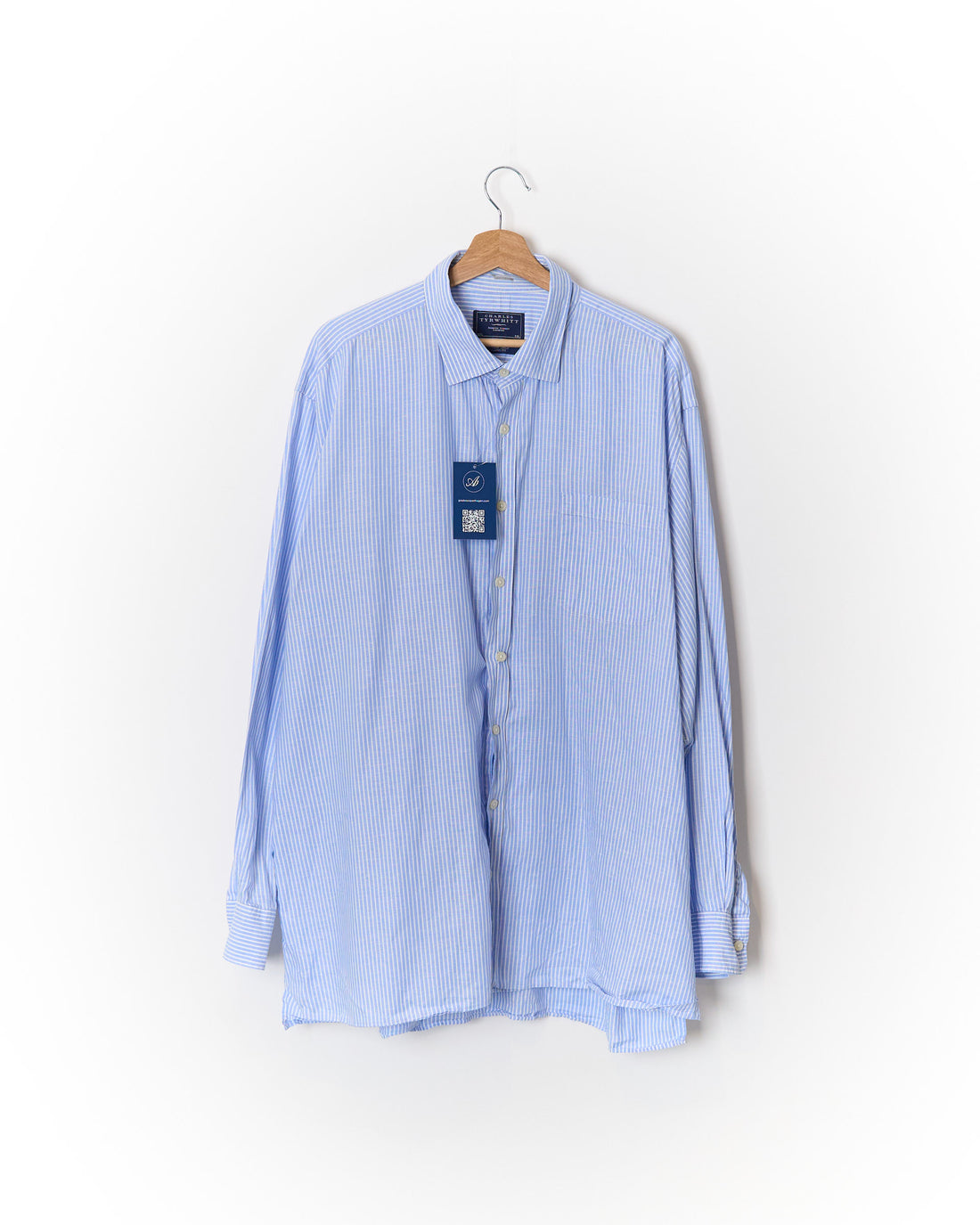 Charles Tyrwhitt Hellblau-weiß gestreiftes Leinen-Baumwoll-Hemd im Classic Fit