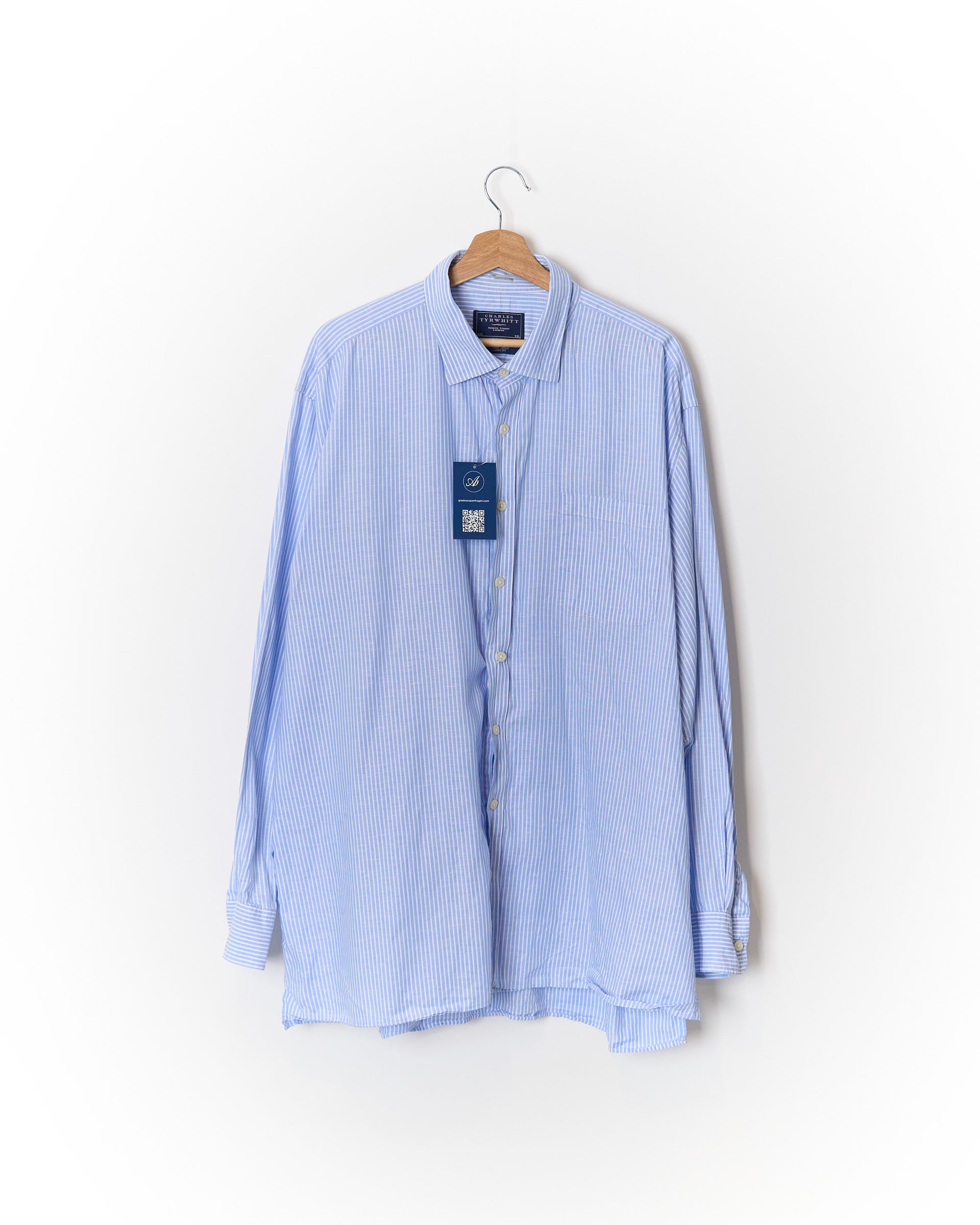 Charles Tyrwhitt Hellblau-weiß gestreiftes Leinen-Baumwoll-Hemd im Classic Fit