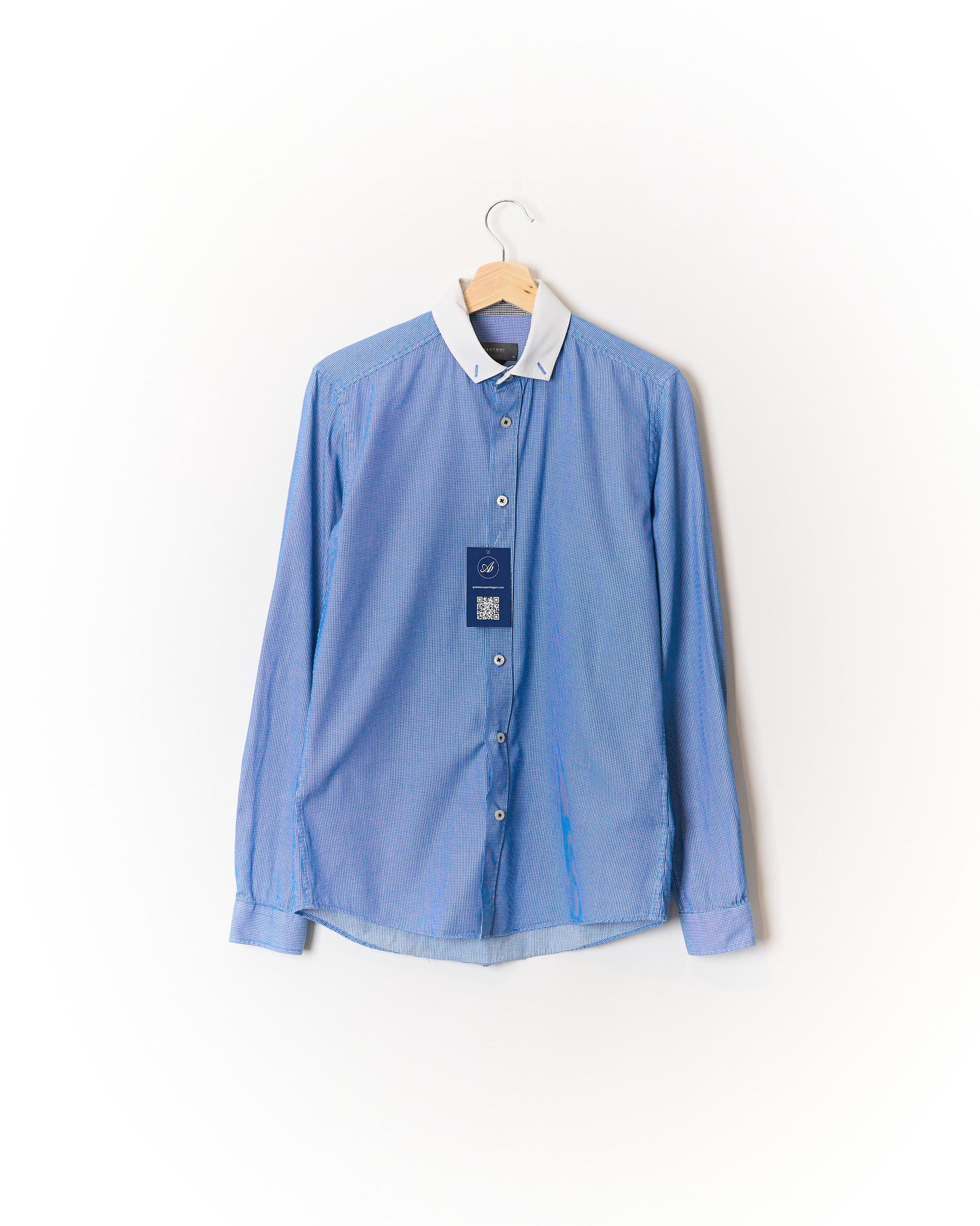 Bertoni Blue Checkered White Collar Banker Easy Care Cotton Shirt