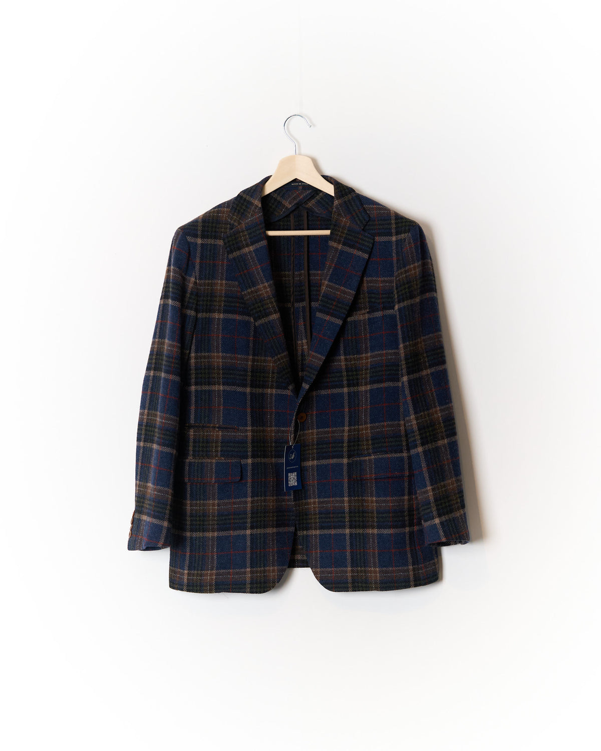 Tagliatore Navy and Brown Checkered Made in Italy Sports Jacket Virgin Wool Blazer