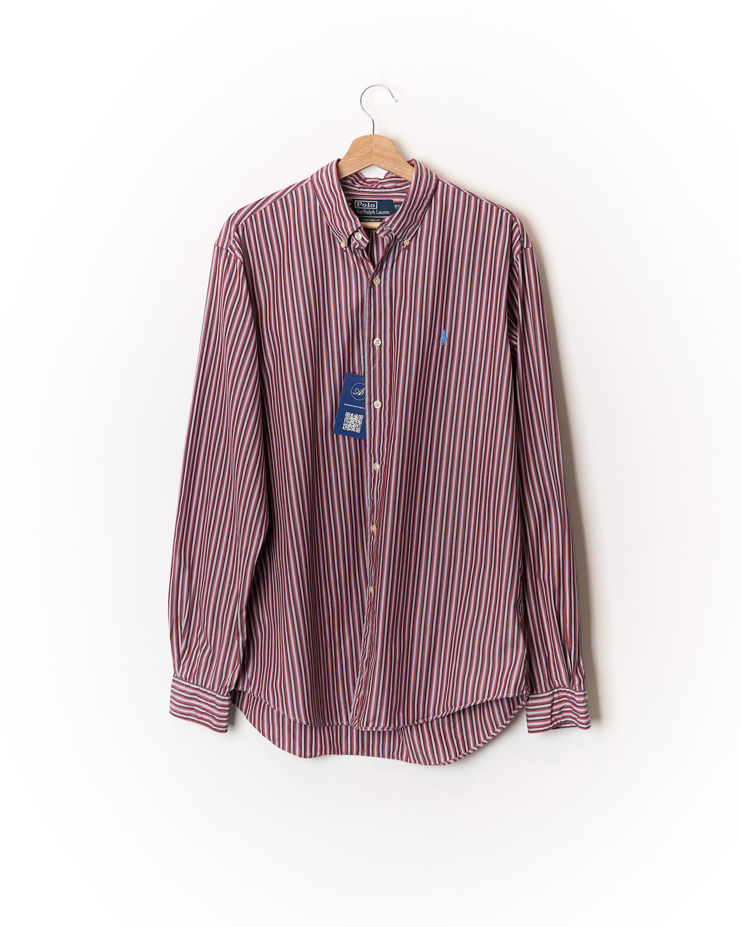Polo Ralph Lauren Red and Navy Striped Custom Fit Button Down Cotton Shirt
