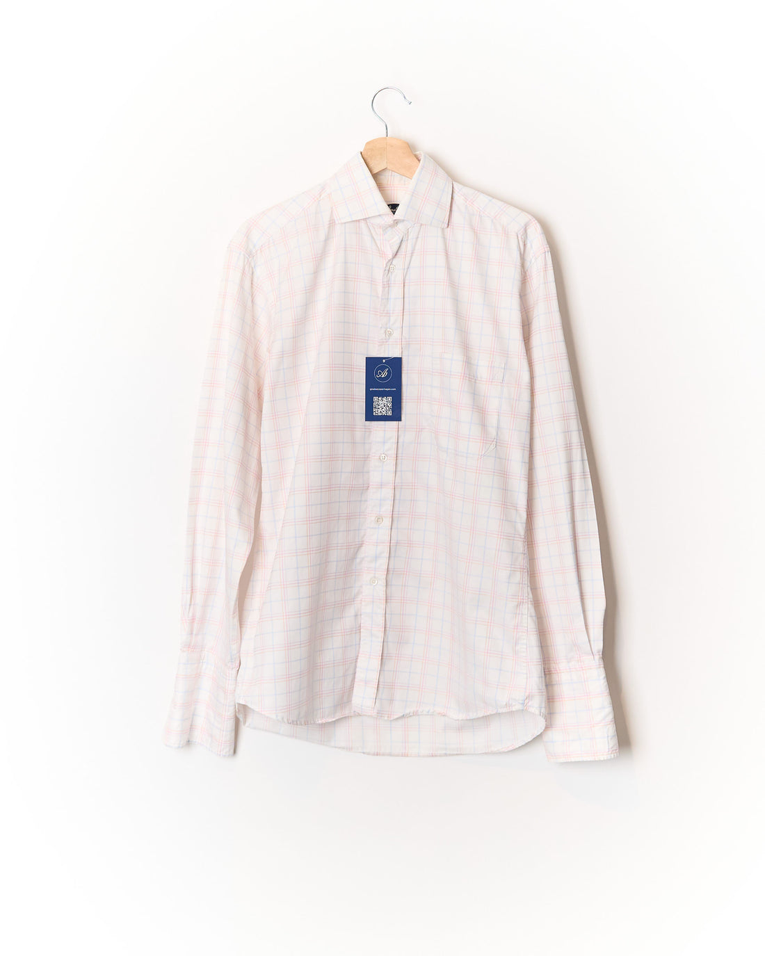 Stenströms White, Light Blue, Orange and Pink Checkered Cufflink Cotton Shirt