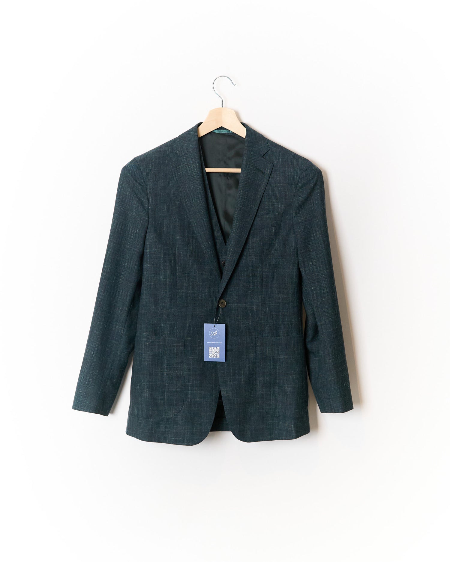 Su Misura Connoisseur Dark Green Checkered Wool, Silk and Linen Blazer and Vest