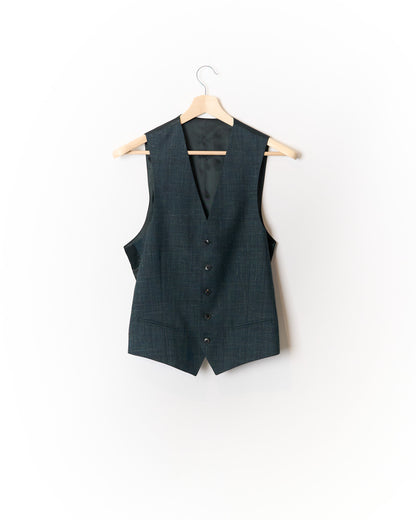 Su Misura Connoisseur Dark Green Checkered Wool, Silk and Linen Blazer and Vest