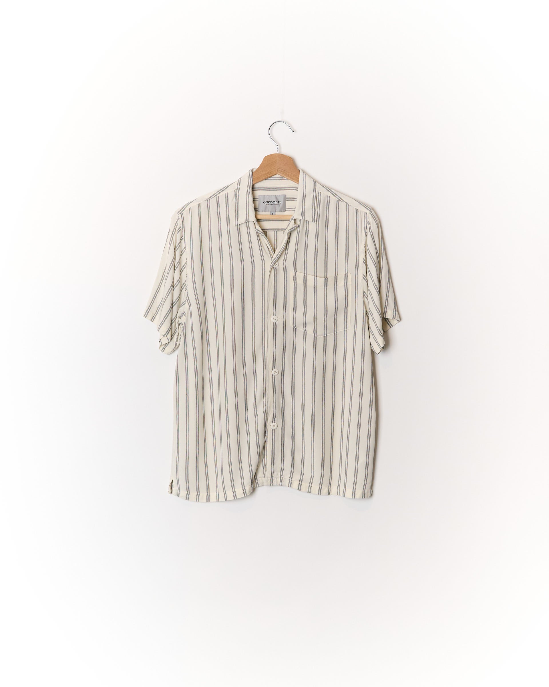 Carhartt Cream and Dark Grey Striped Reyes Short Sleeved Shirt