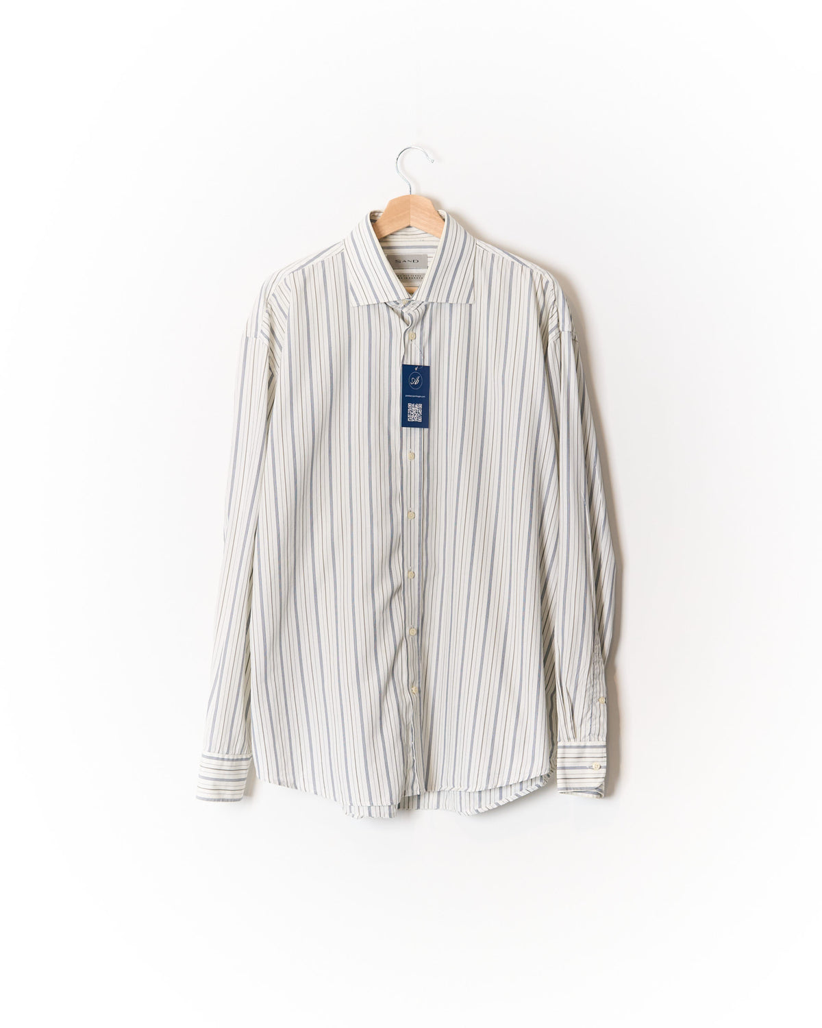 Sand Copenhagen White, Blue and Grey Striped Two Ply Yarns Cotton Shirt