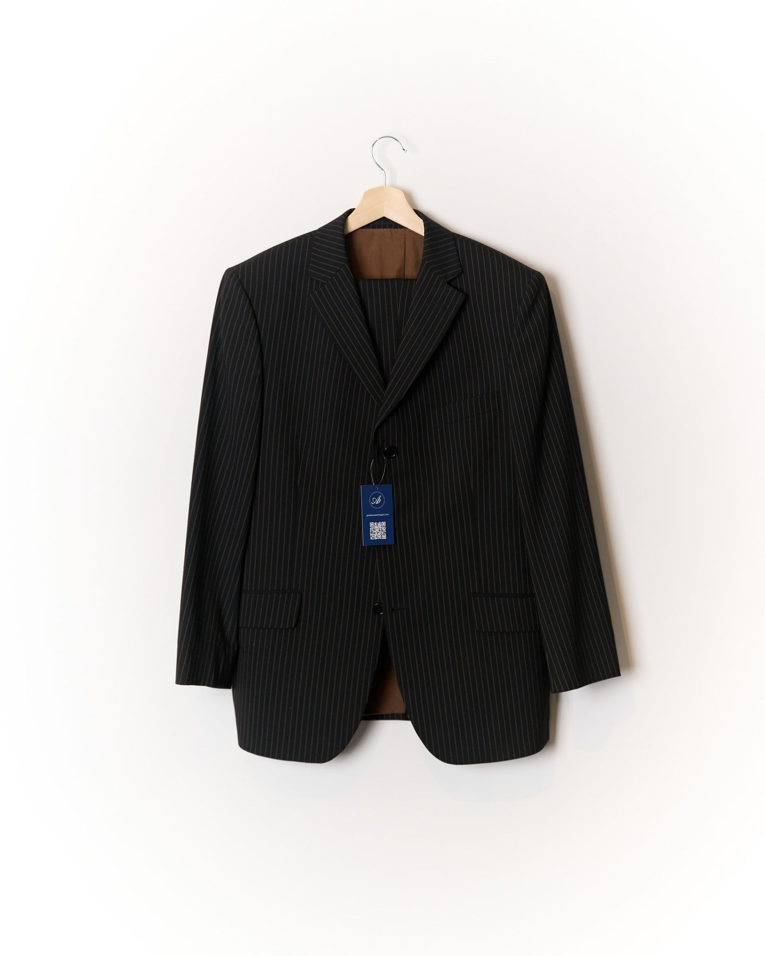 Black and Yellow Brown Pinstripe Wool Suit