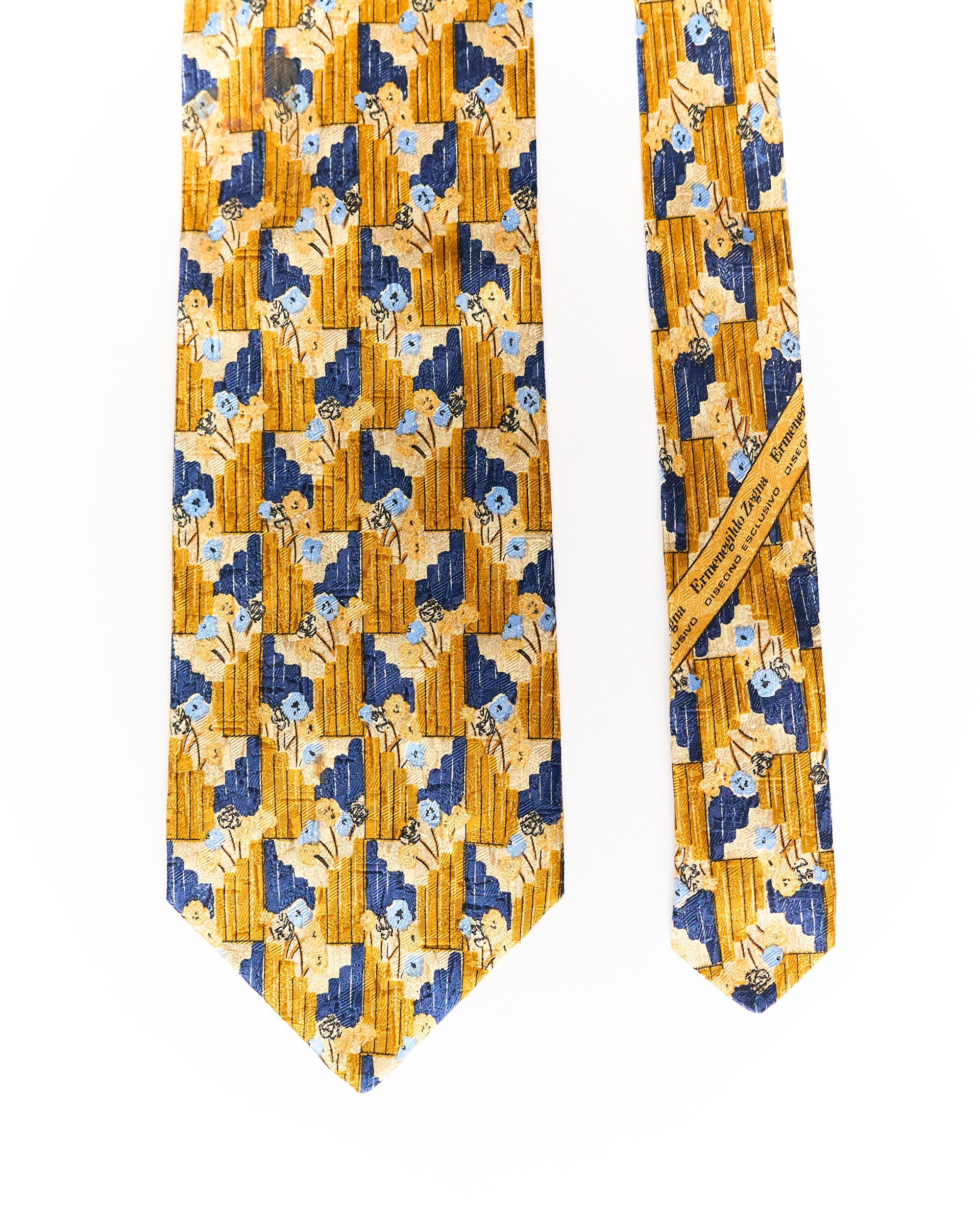 Ermenegildo Zegna Yellow and Blue Flower Print Silk Tie