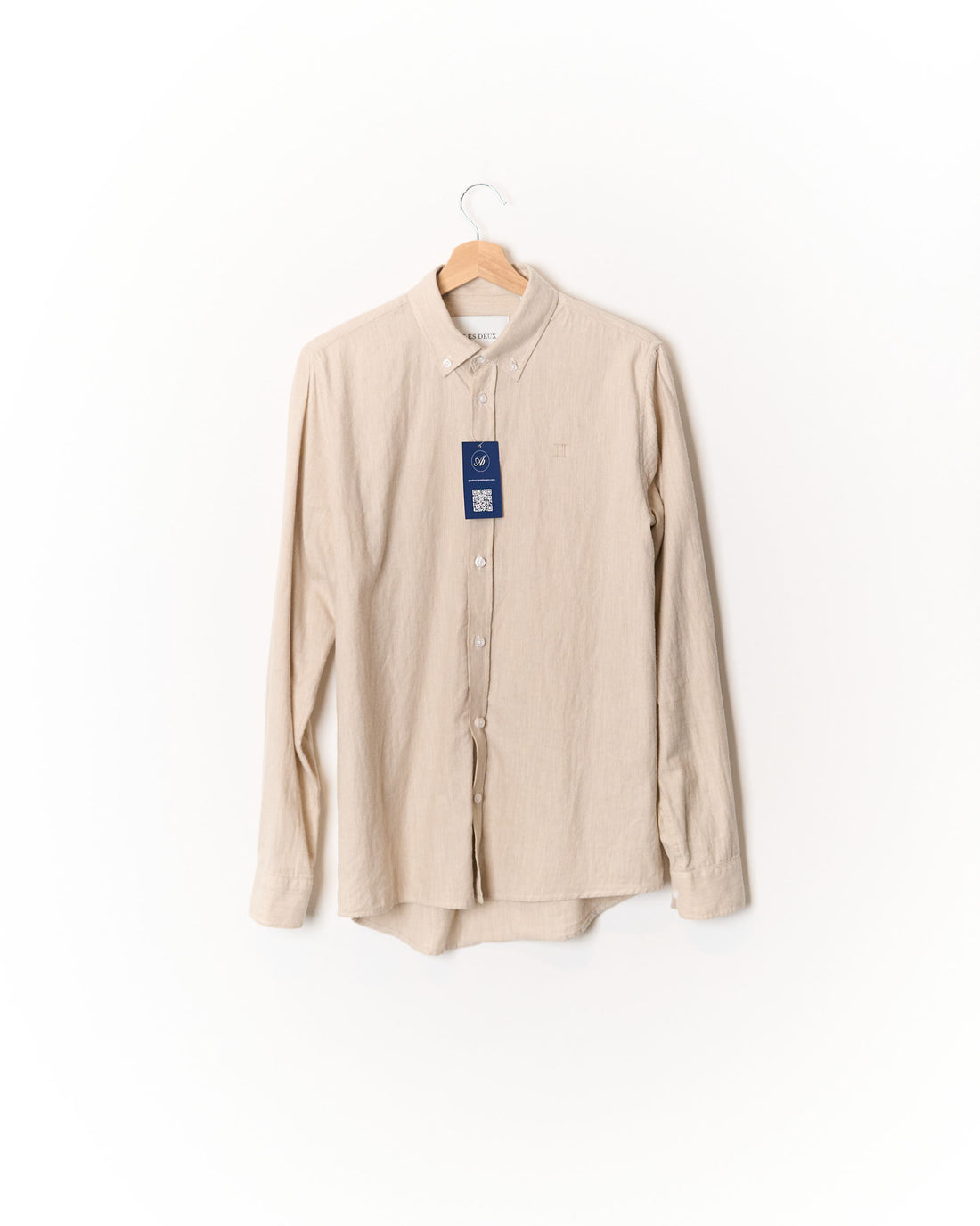 Les Deux Beige Desert Reg Button Down Cotton Shirt