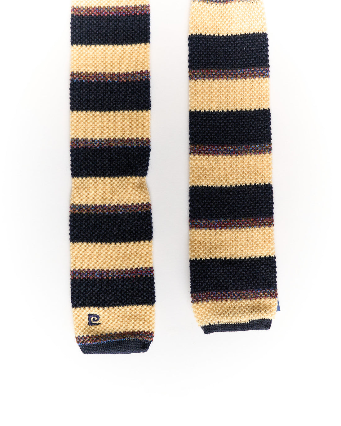 Pierre Cardin Yellow and Black Striped Wool Knit Tie