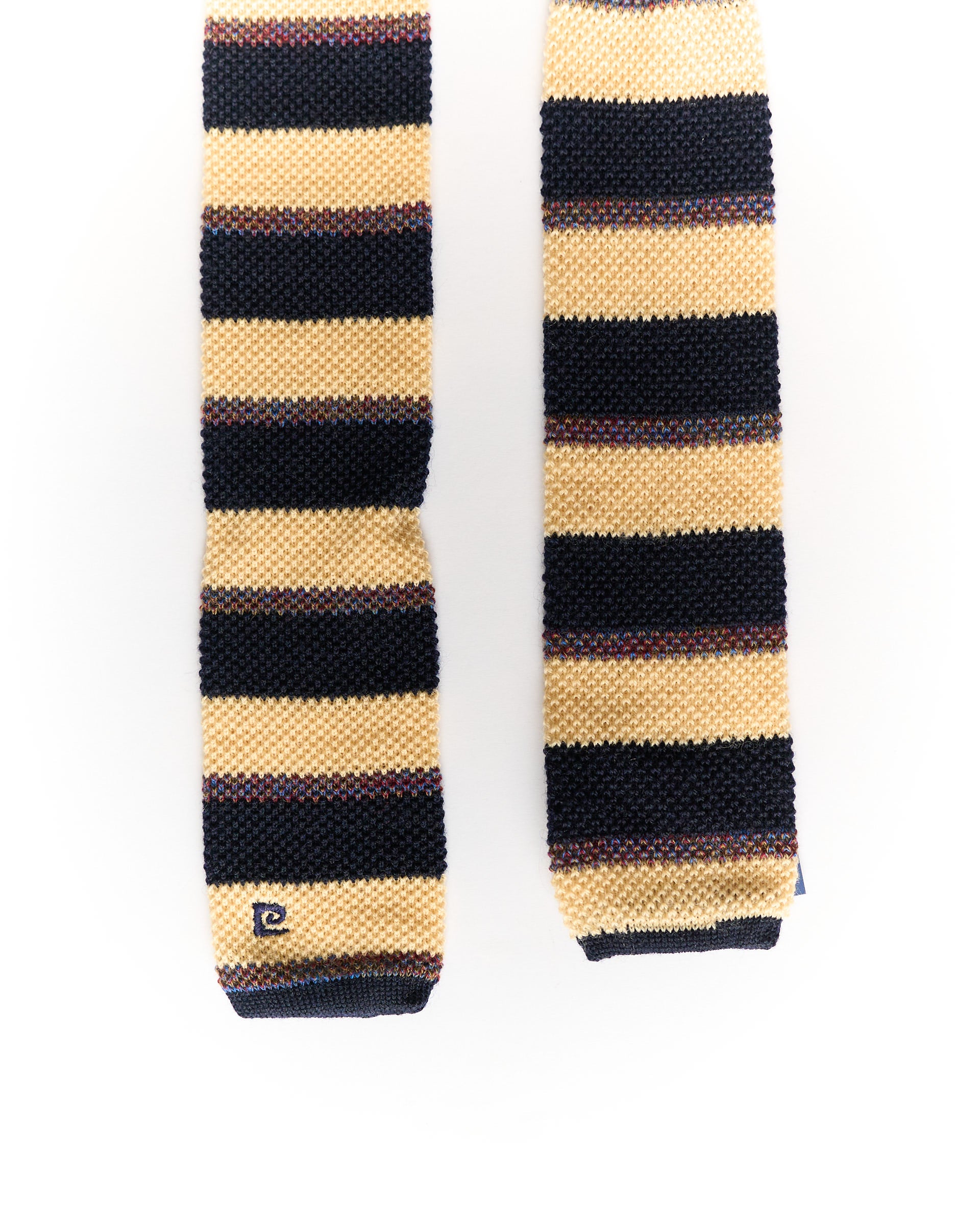 Pierre Cardin Yellow and Black Striped Wool Knit Tie