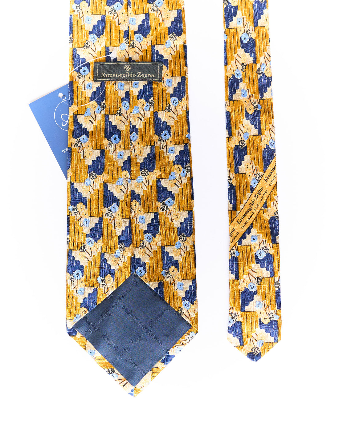 Ermenegildo Zegna Yellow and Blue Flower Print Silk Tie