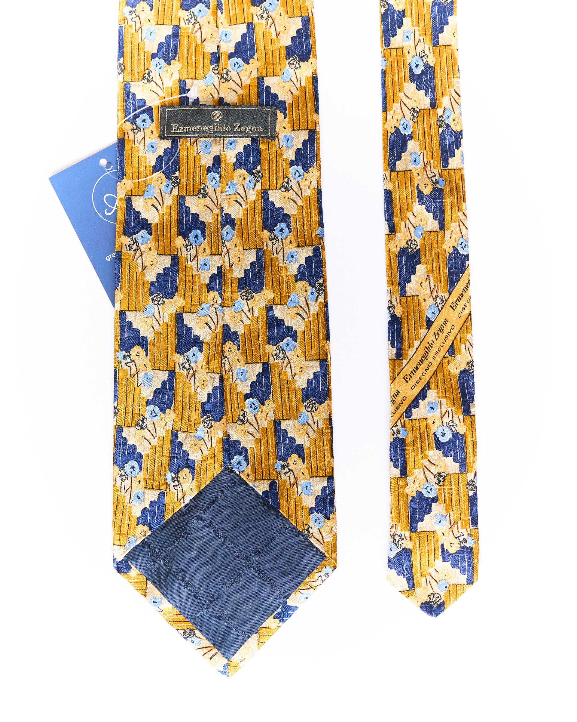 Ermenegildo Zegna Yellow and Blue Flower Print Silk Tie