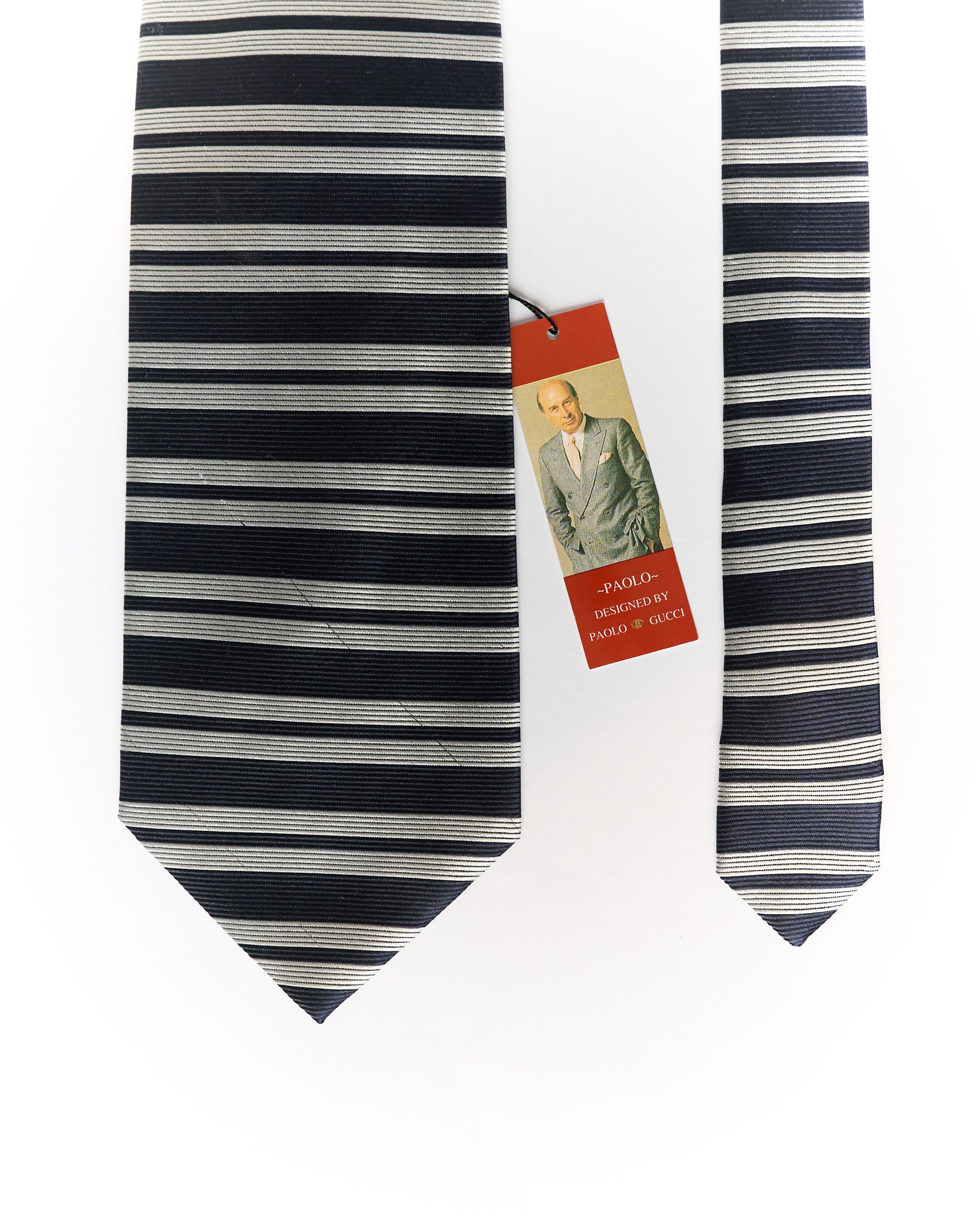 Paolo Gucci Vintage Navy and Off-White Regimental Striped Silk Tie