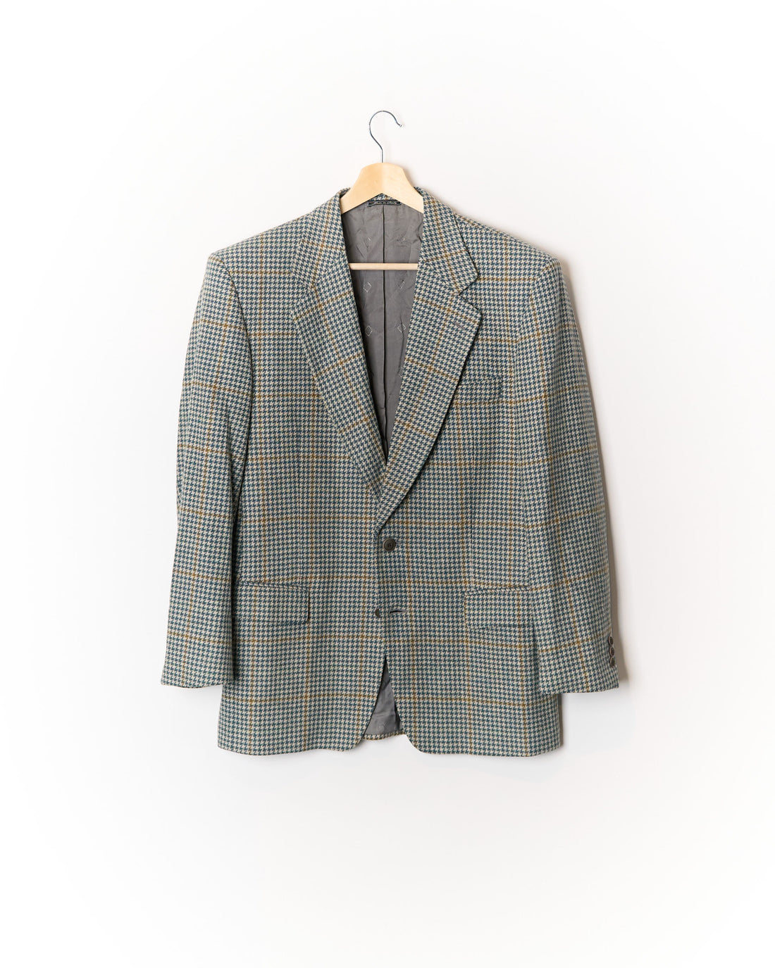 Giorgio Valli Green and Creme Sport Jacket Houndtooth Virgin Wool Blazer