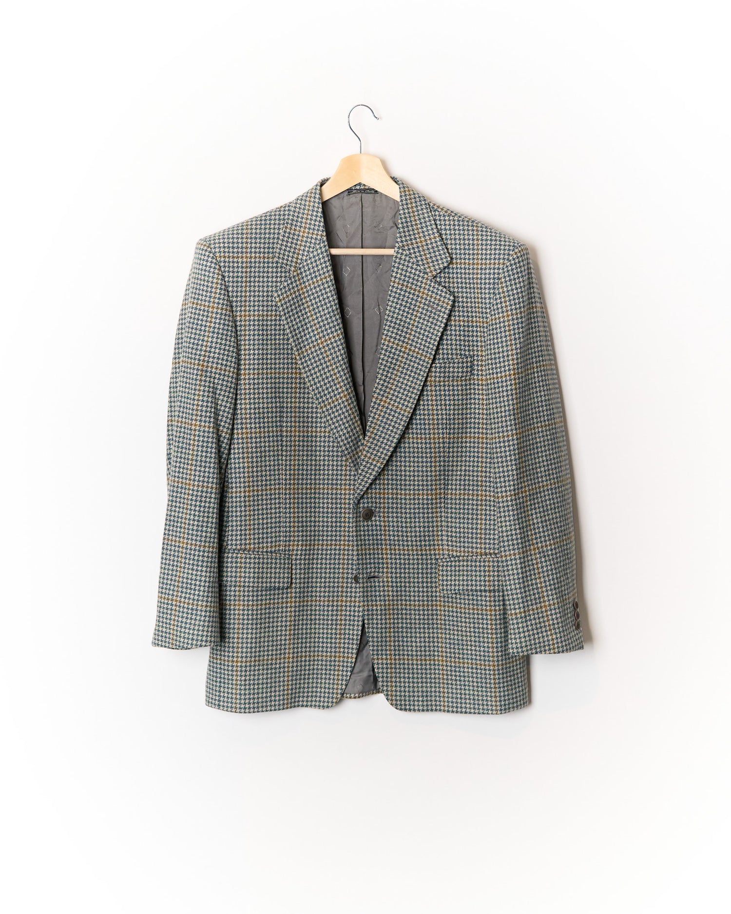 Giorgio Valli Green and Cream Sport Jacket Houndstooth Virgin Wool Blazer