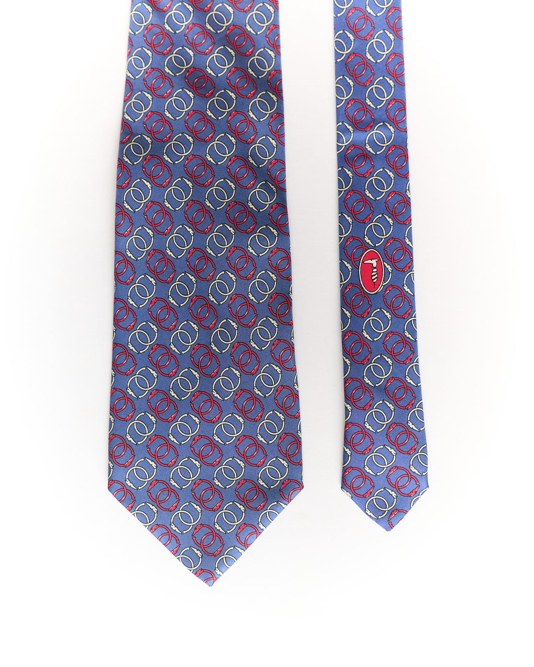 Trussardi Blue Ring Logo Print Silk Tie