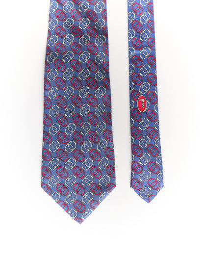 Trussardi Blue Ring Logo Print Silk Tie