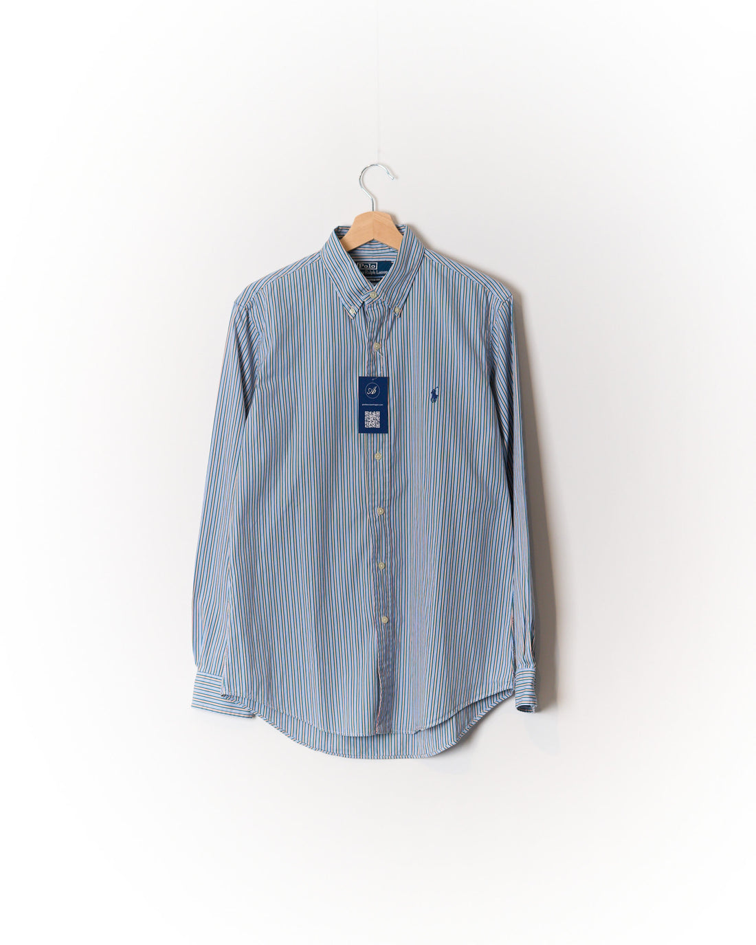 Polo Ralph Lauren Blue, Green, Red and White Striped Custom Fit Button Down Cotton Shirt