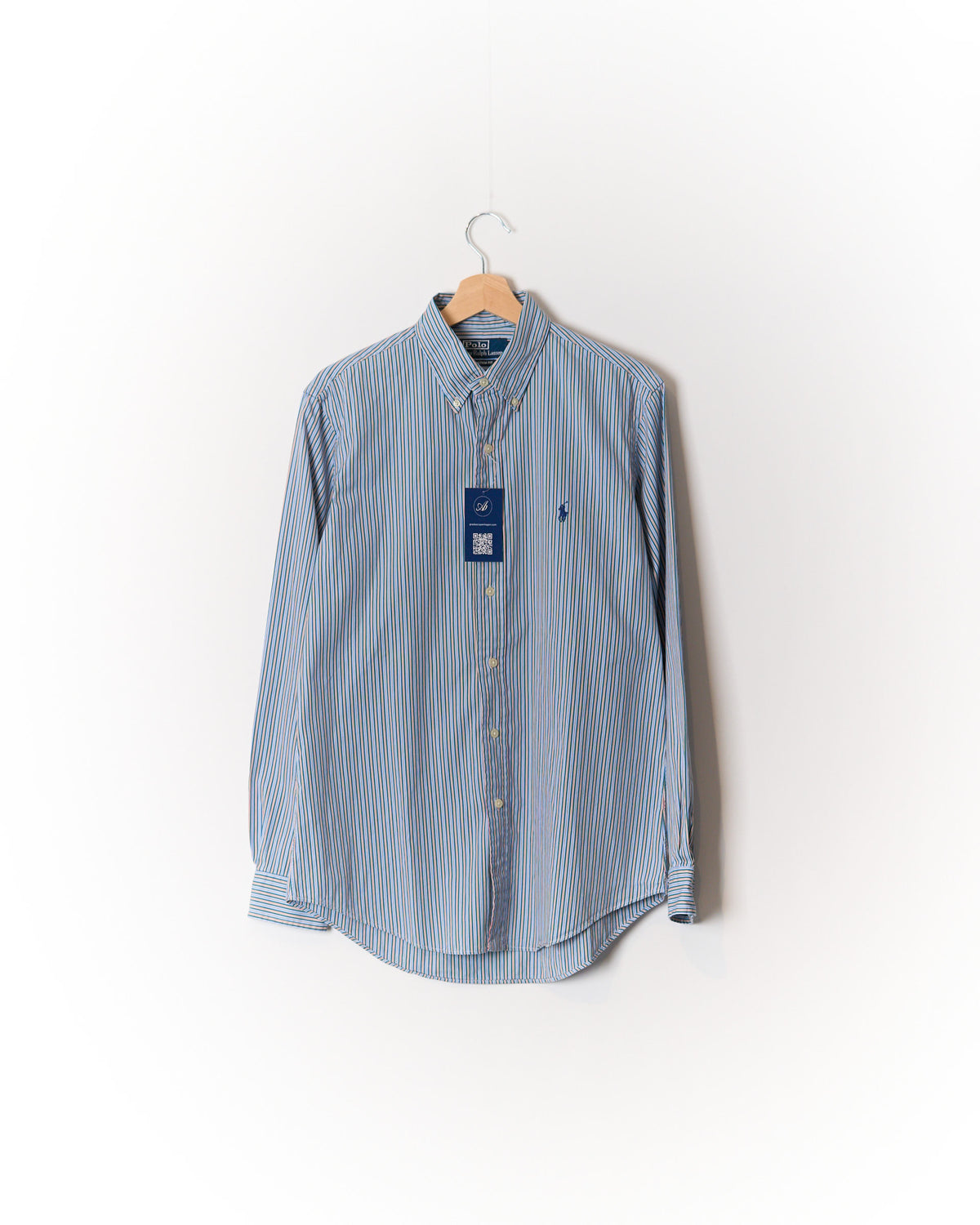 Polo Ralph Lauren Blue, Green, Red and White Striped Custom Fit Button Down Cotton Shirt