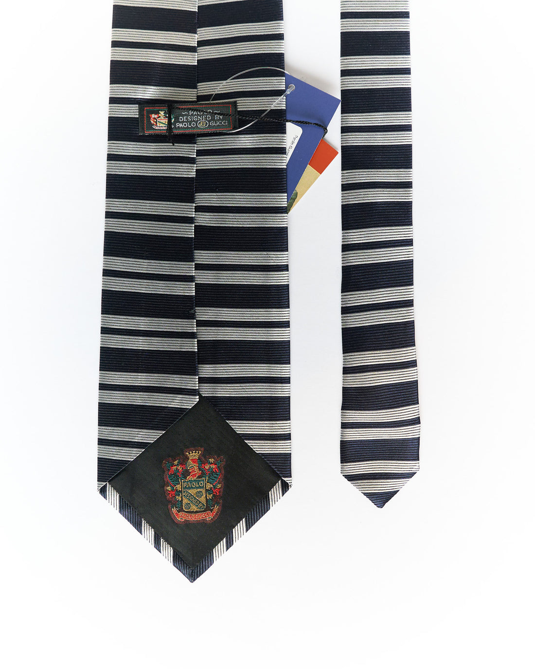 Paolo Gucci Vintage Navy and Off-White Regimental Striped Silk Tie