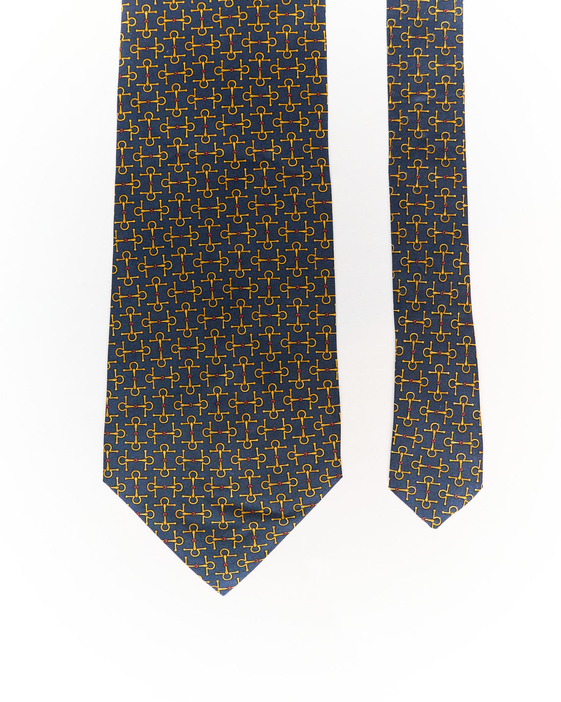 Paolo Gucci Vintage Navy with Gold Gucci Horsebit Foulard Motif Silk Tie