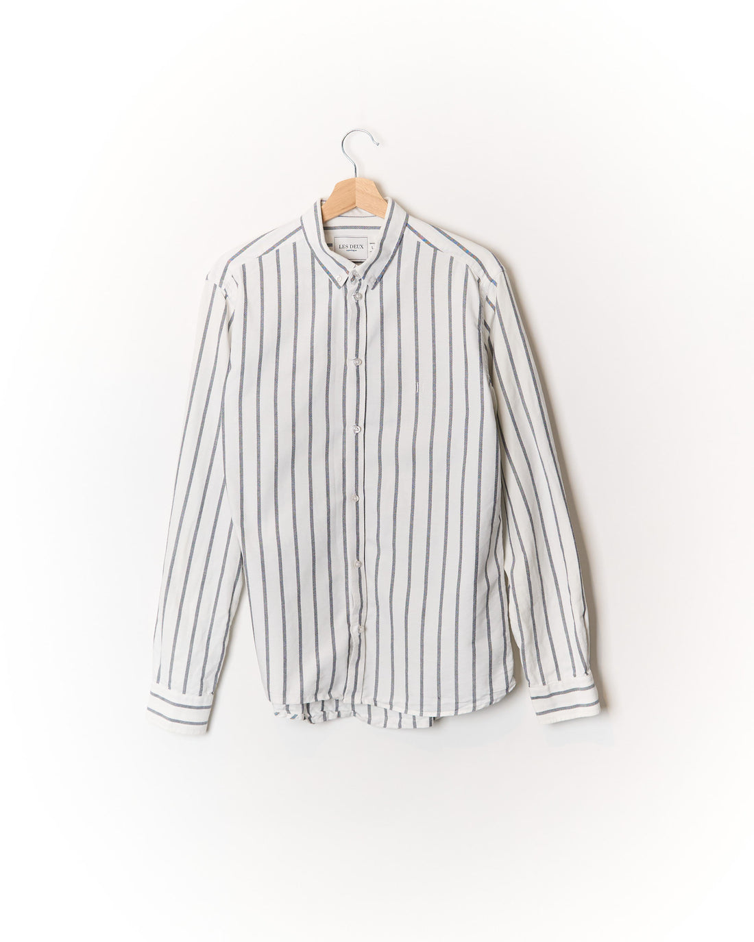 Les Deux White and Dark Grey Striped Christoph Button Down Cotton Shirt