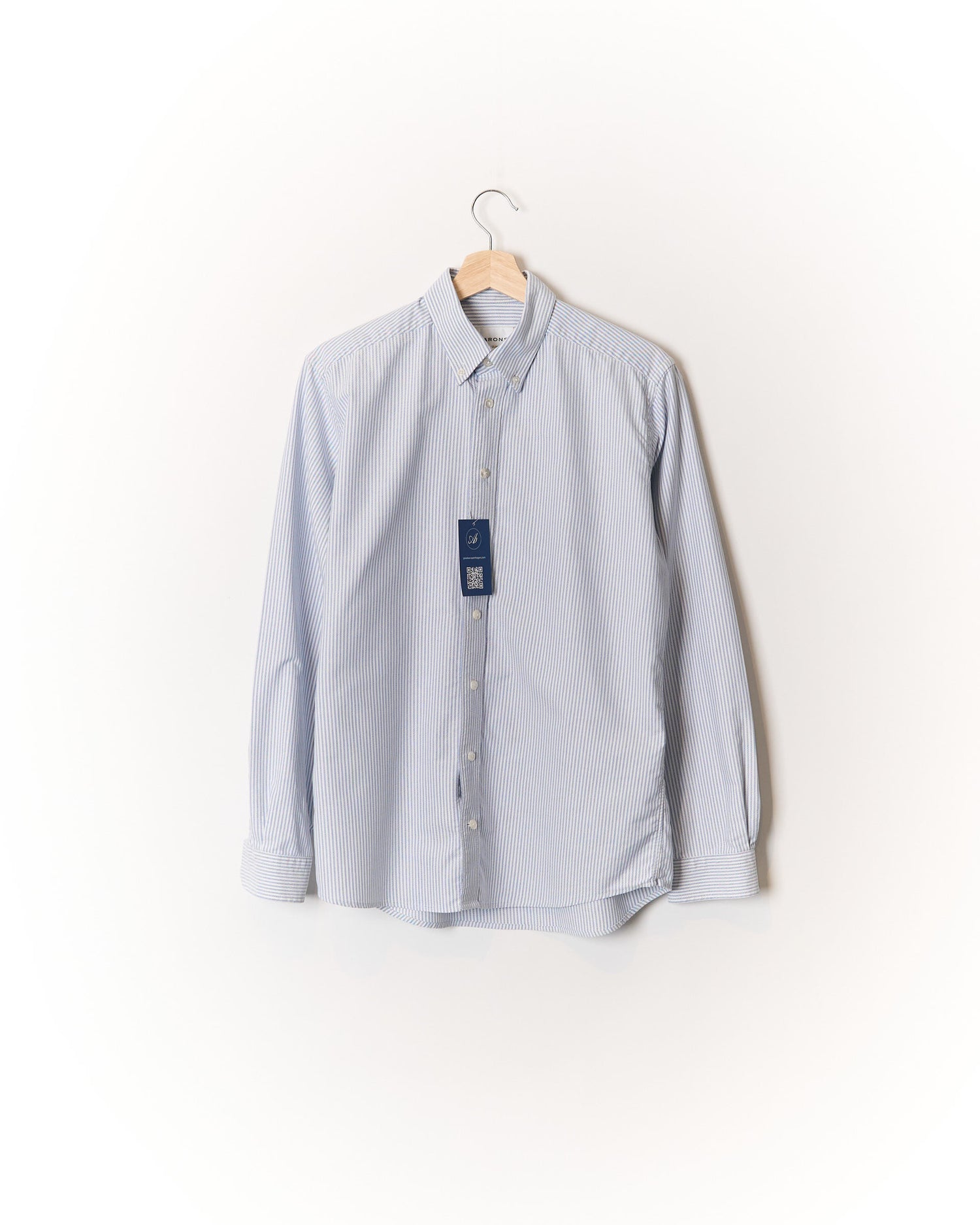 Barons Light Blue and White Striped Button Down Cotton Shirt