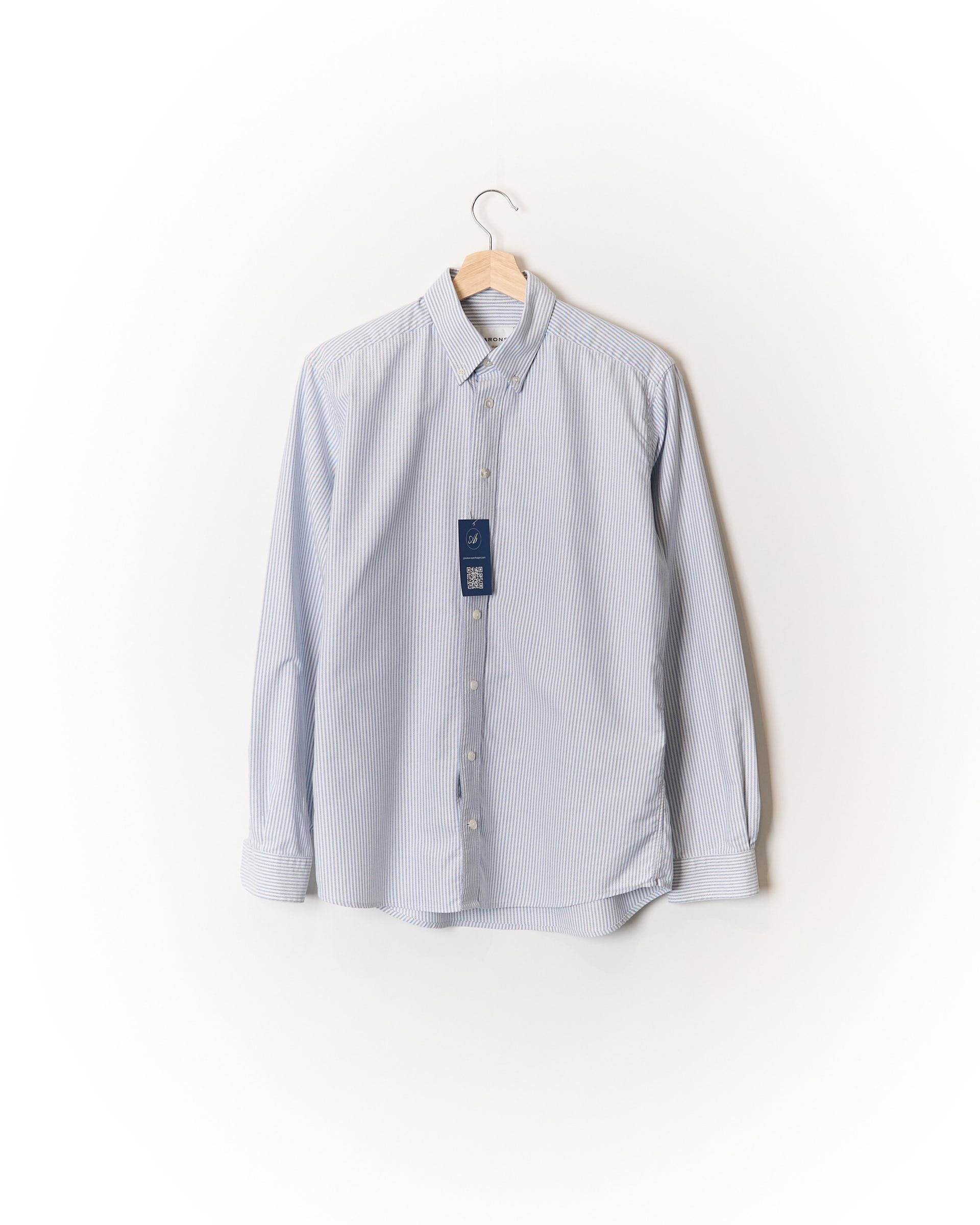 Barons Light Blue and White Striped Button Down Cotton Shirt