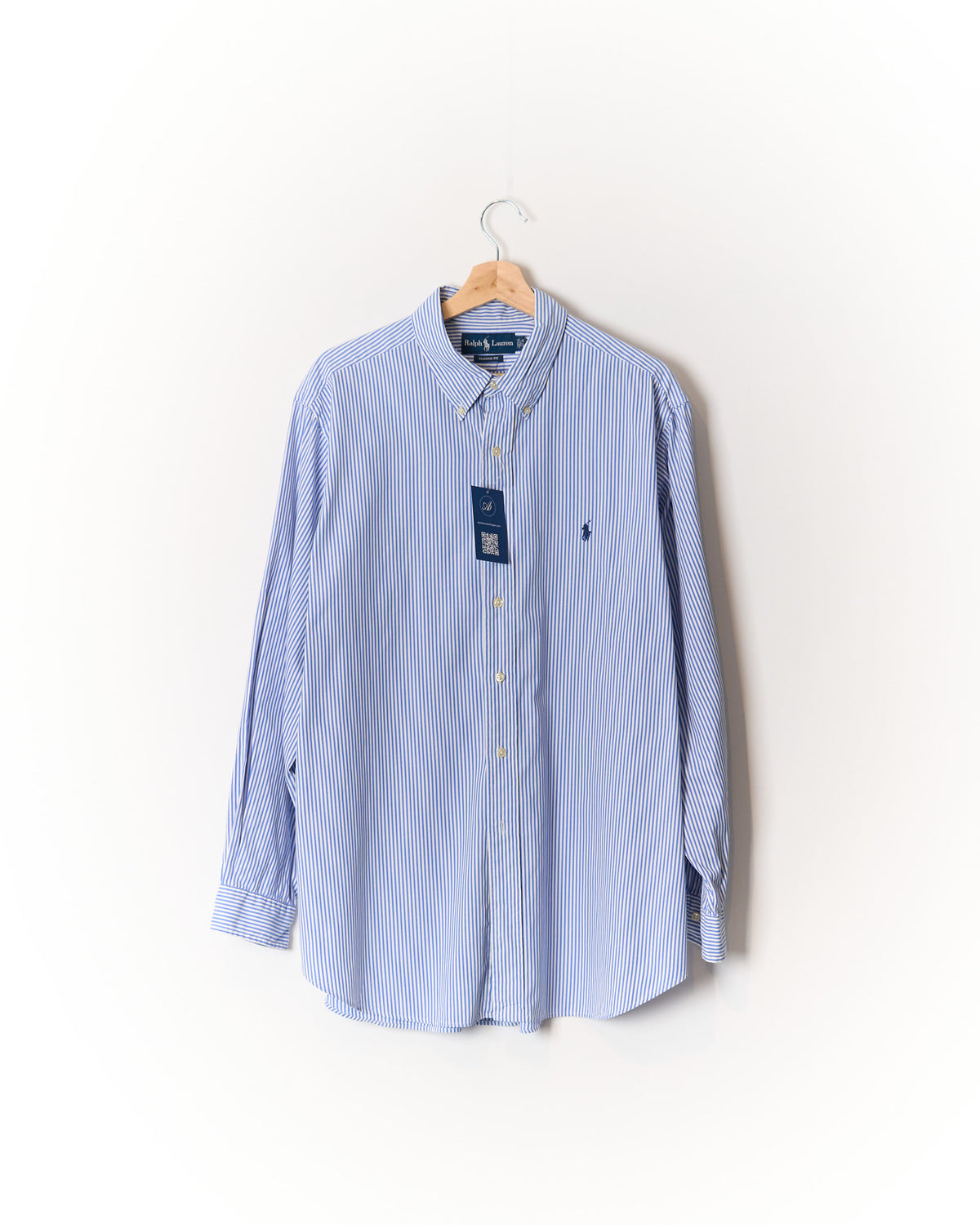Ralph Lauren Blue and White Striped Classic Fit Cotton Shirt