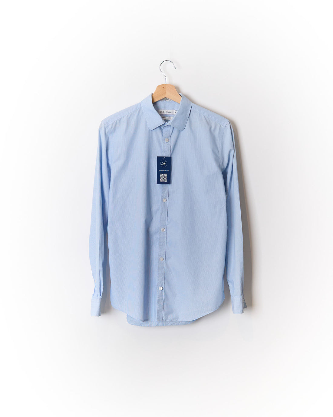 Calvin Klein Light Blue and White Striped Non-Iron Cotton Shirt
